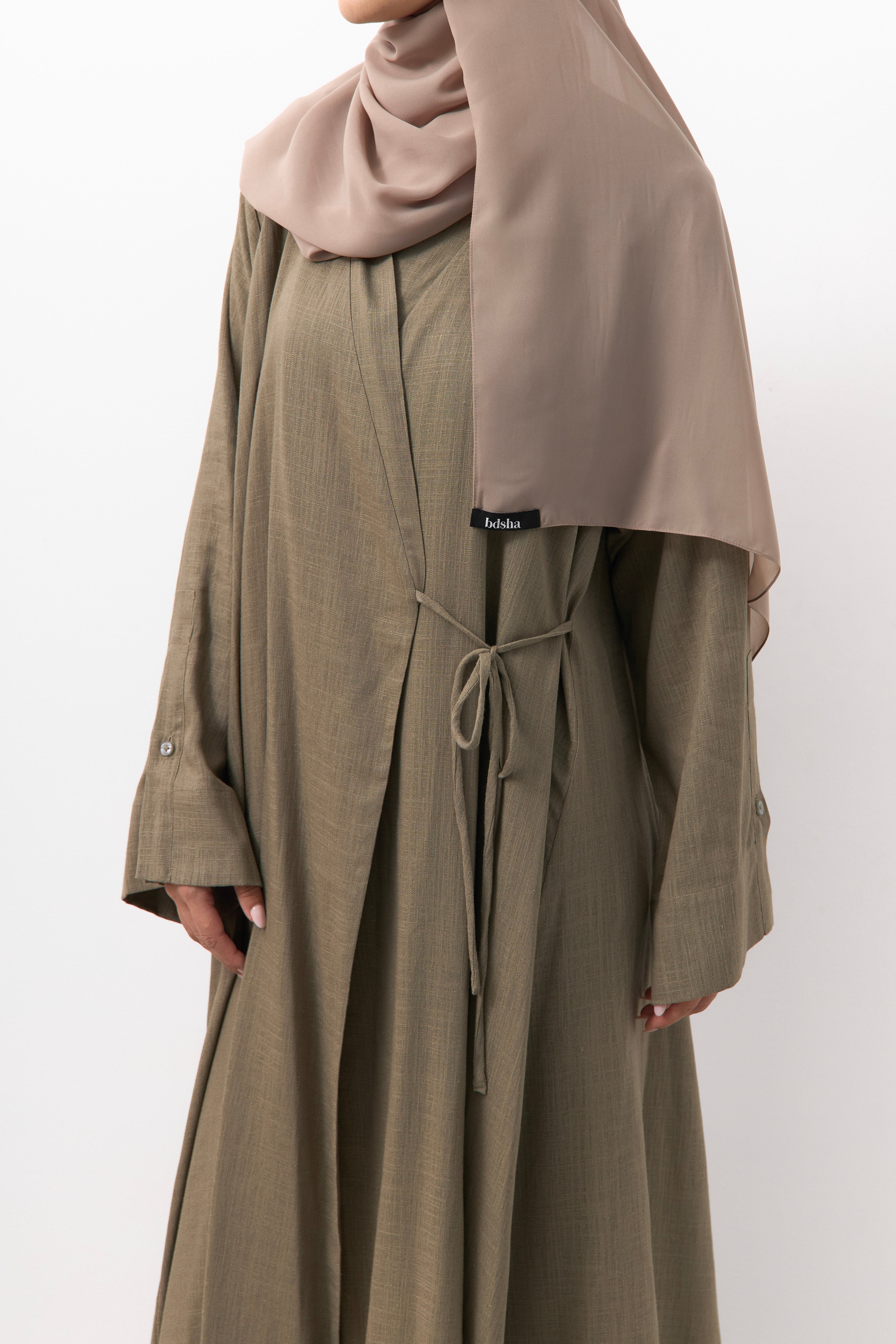 Light Brown Linen Wrap Open Abaya - 3 Weeks