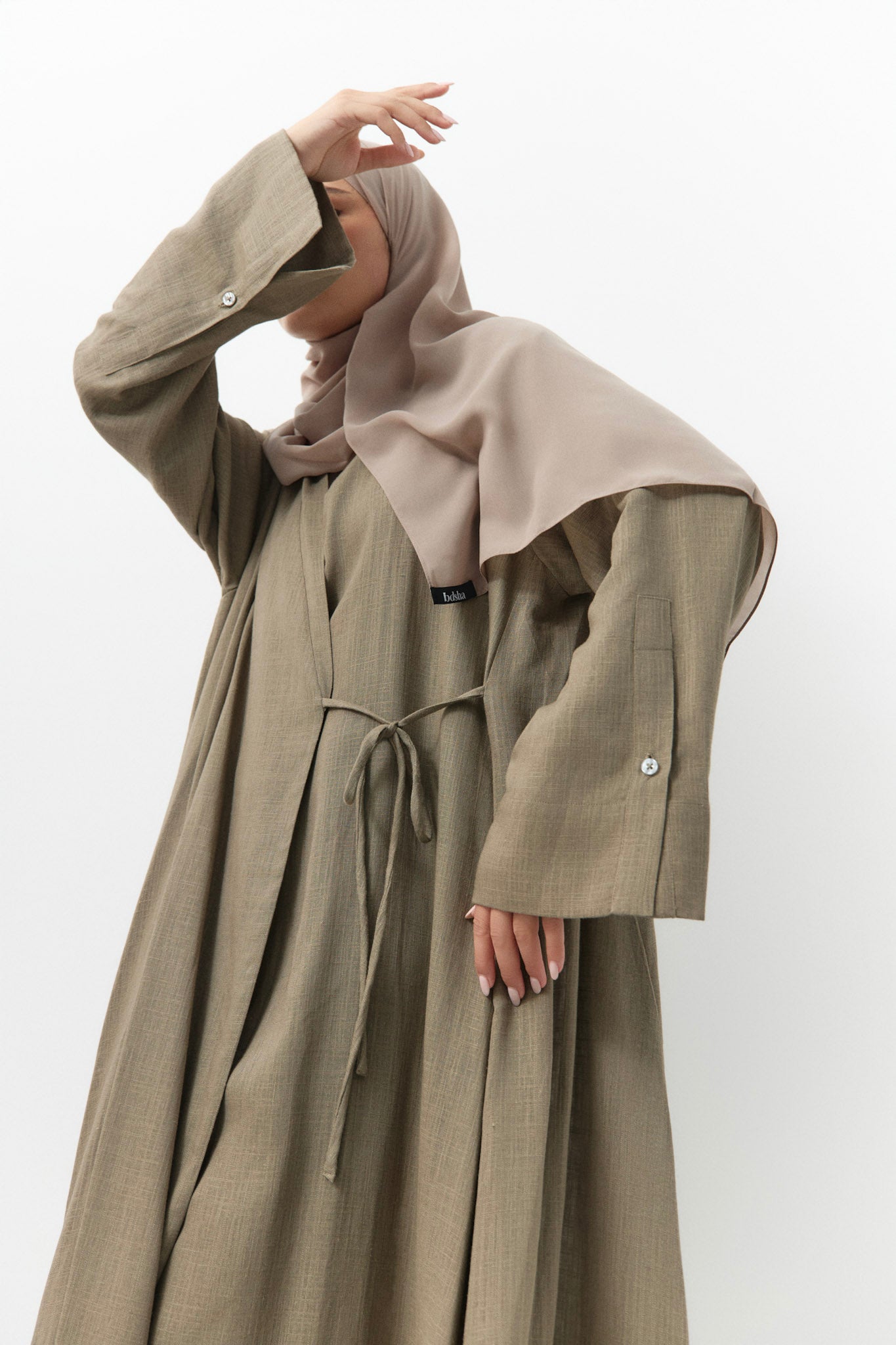 Light Brown Linen Wrap Open Abaya - 3 Weeks