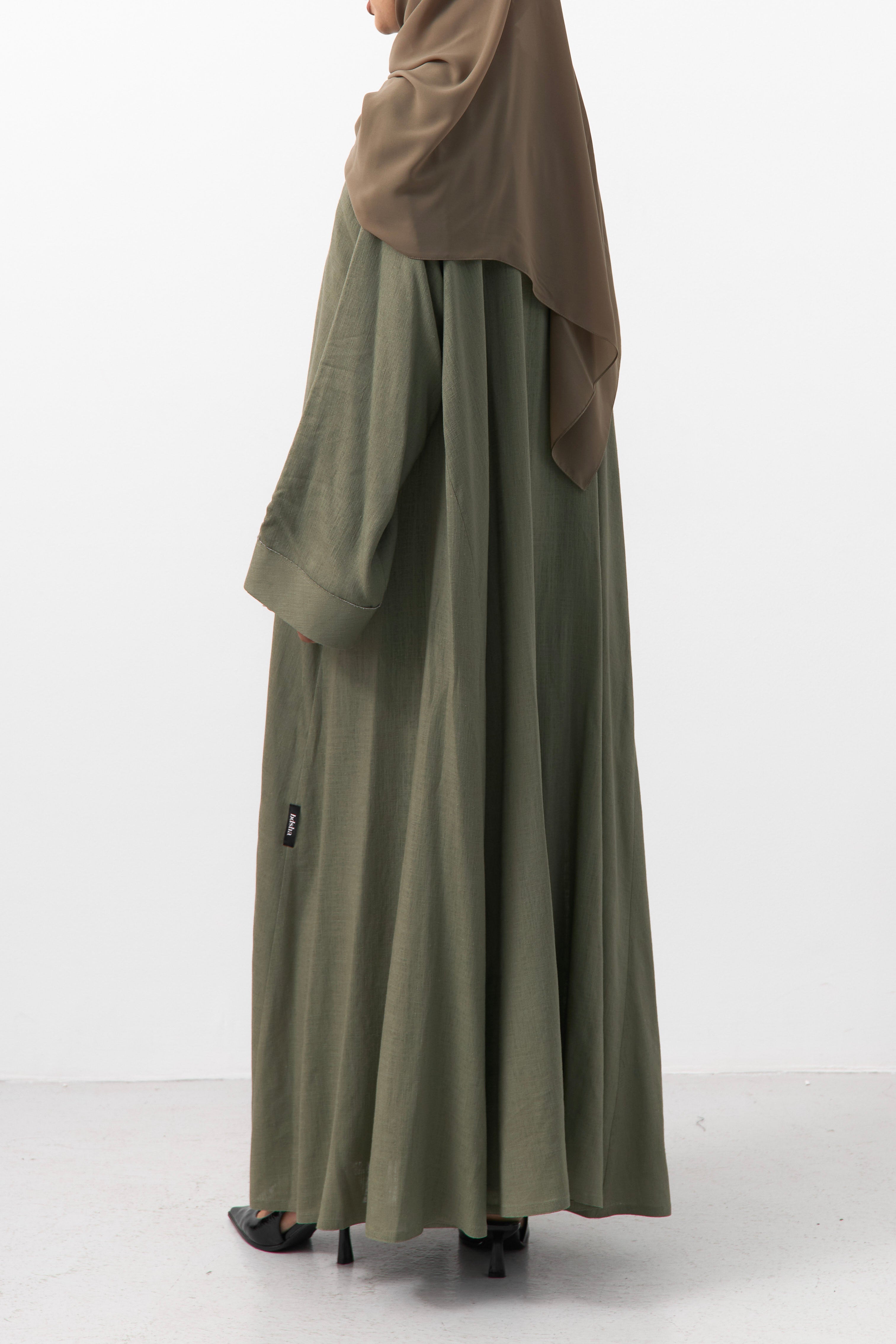 Sage Button Down Linen Open Abaya -