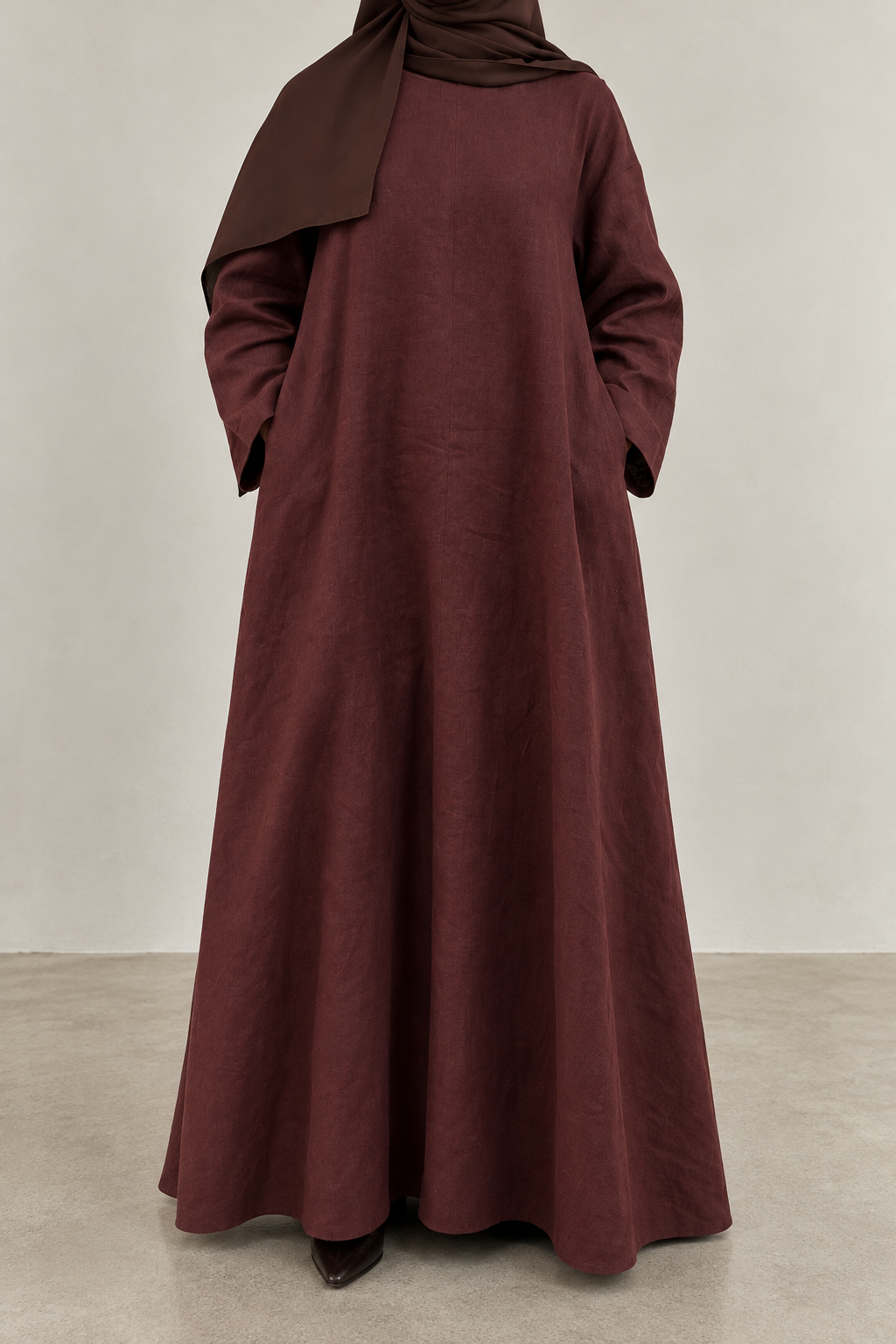 Maroon 100% Linen Closed Abaya
