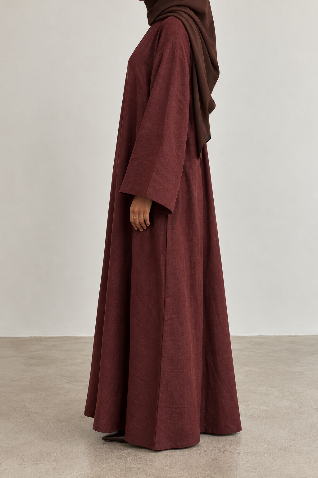 Maroon 100% Linen Closed Abaya