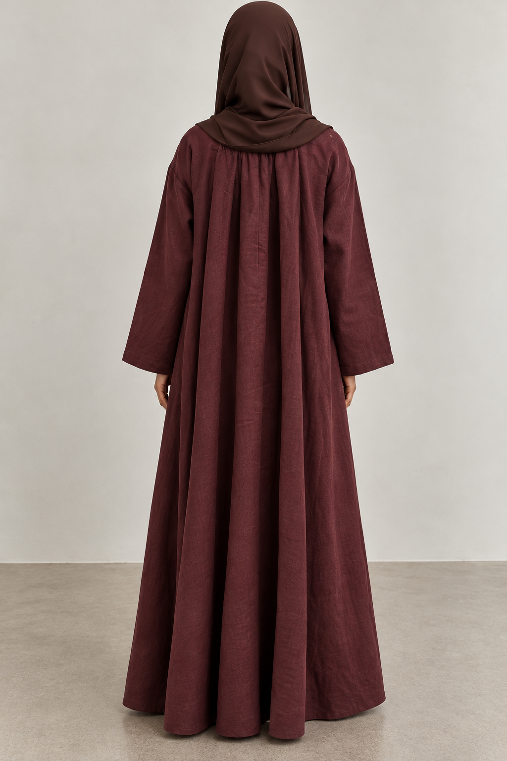 Maroon 100% Linen Closed Abaya