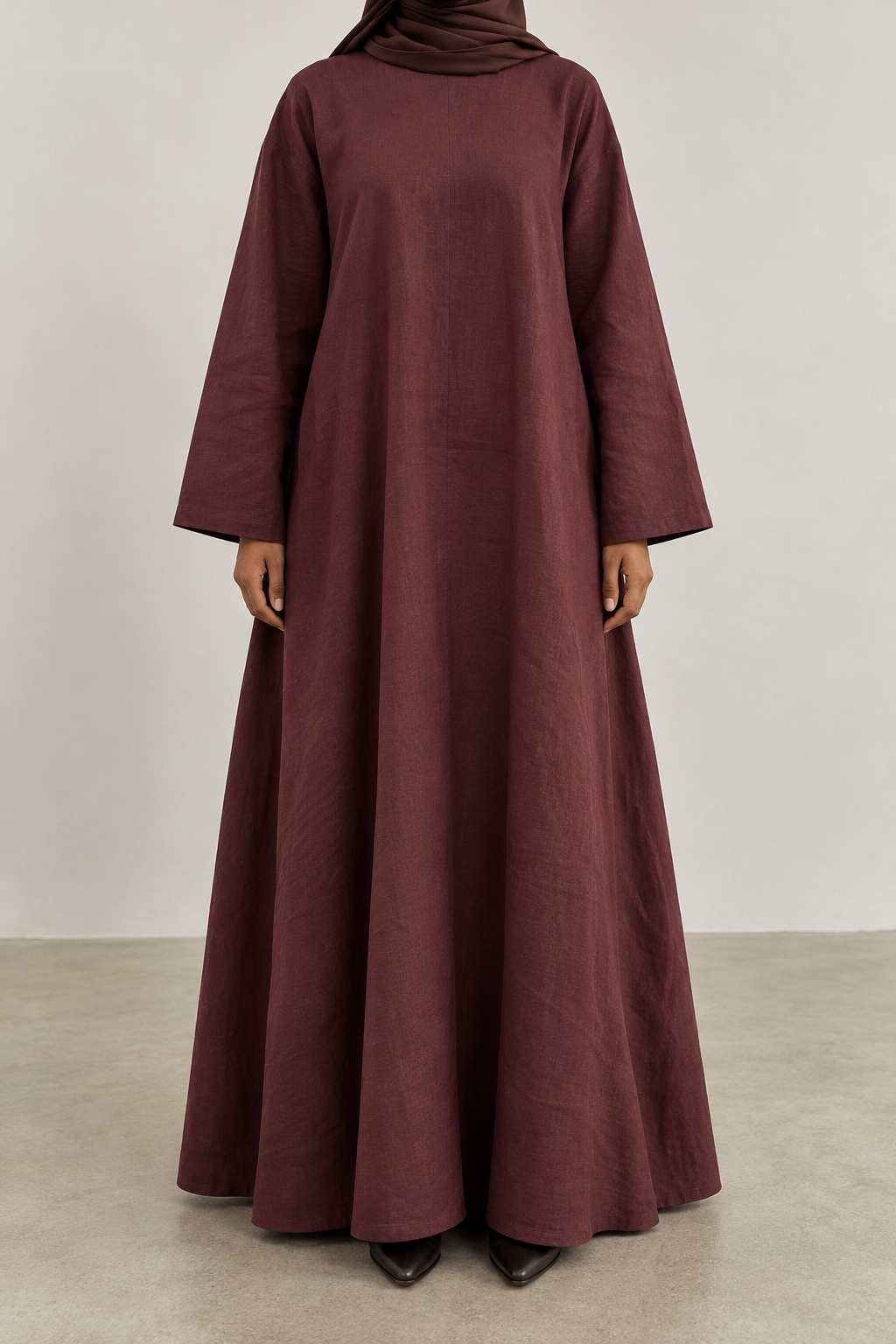 Maroon 100% Linen Closed Abaya