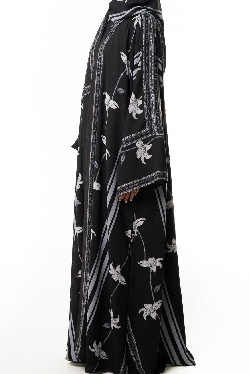 Black Lily Print Abaya