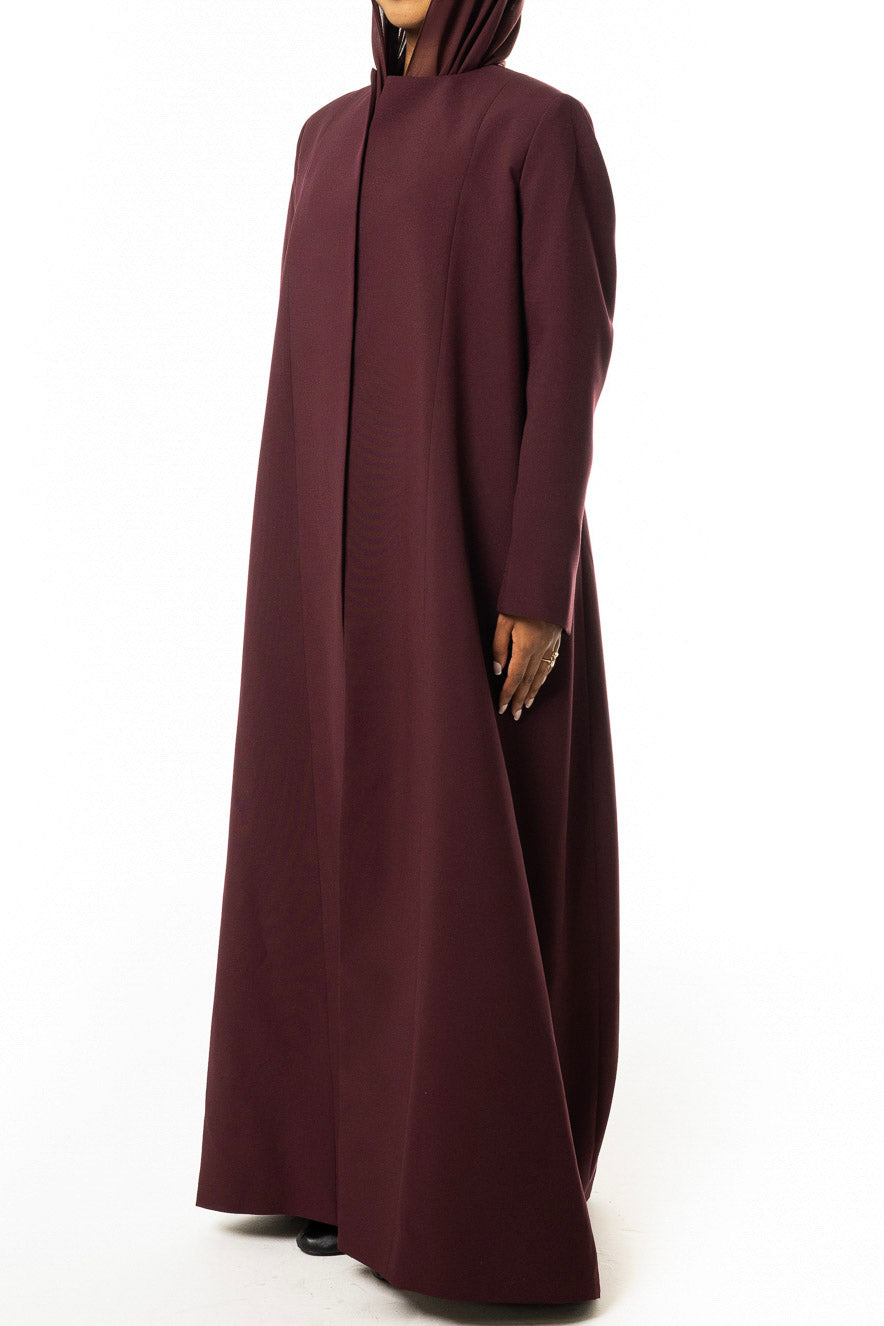Maroon Structured Coat Abaya