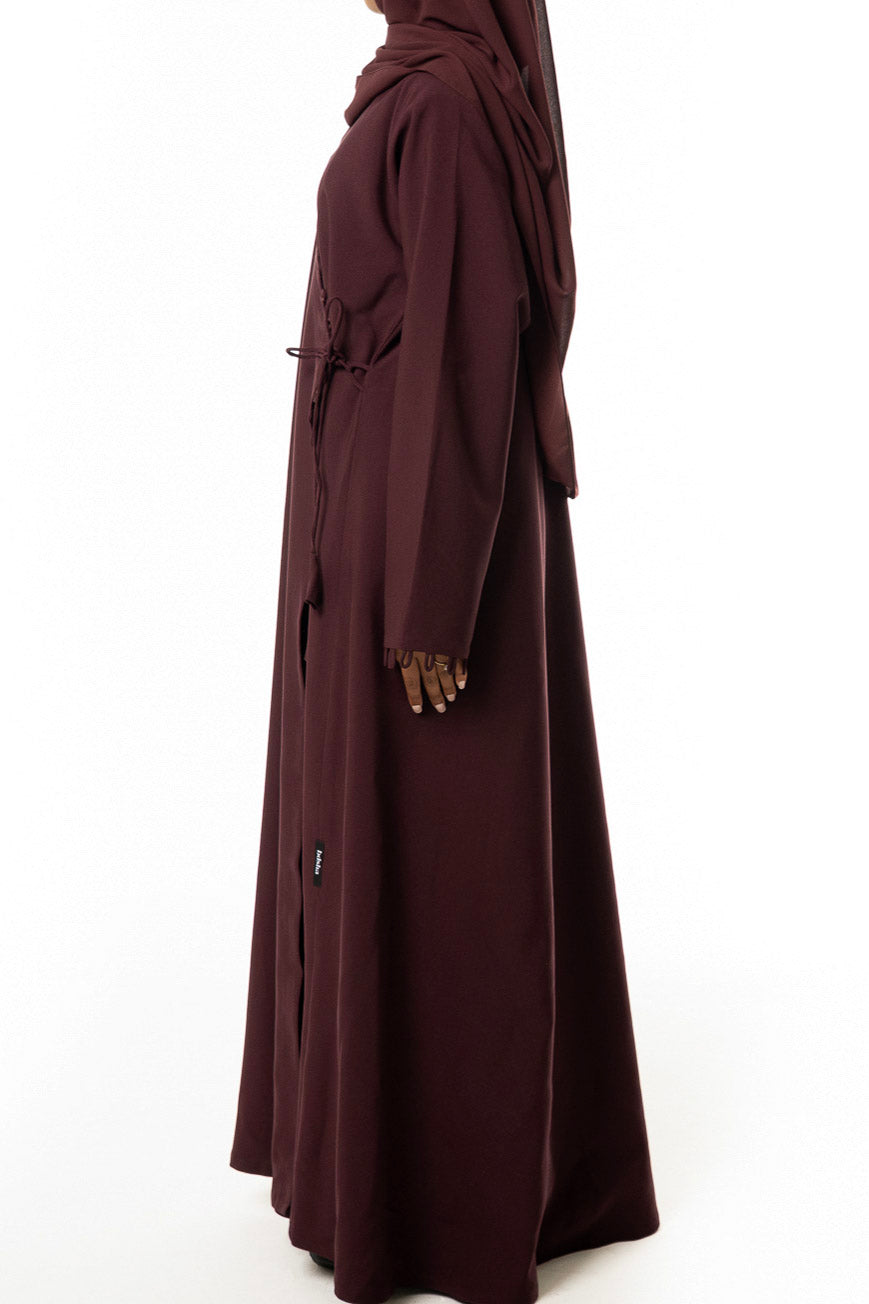 Maroon Loop-Trim Wrap Abaya