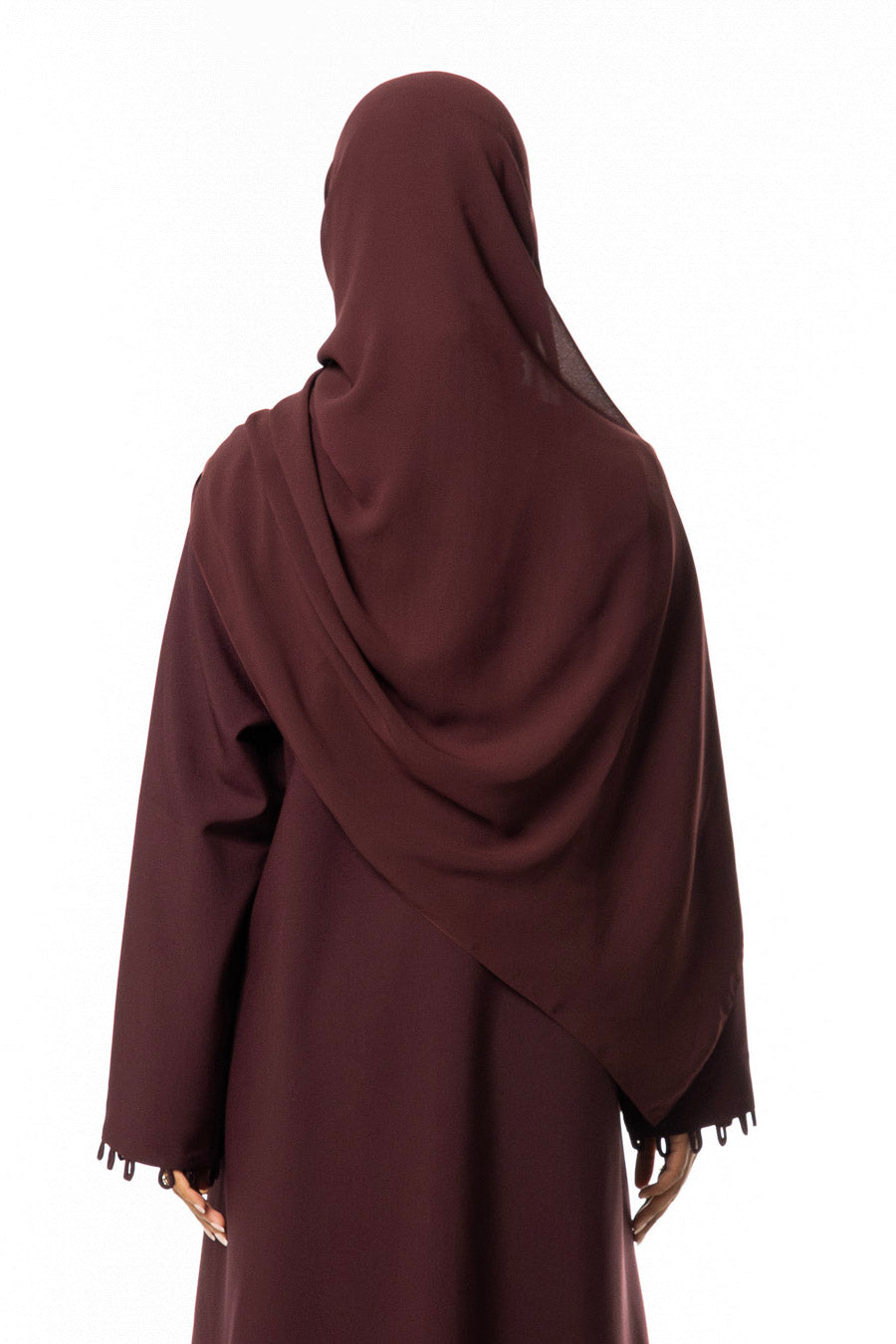 Maroon Loop-Trim Wrap Abaya