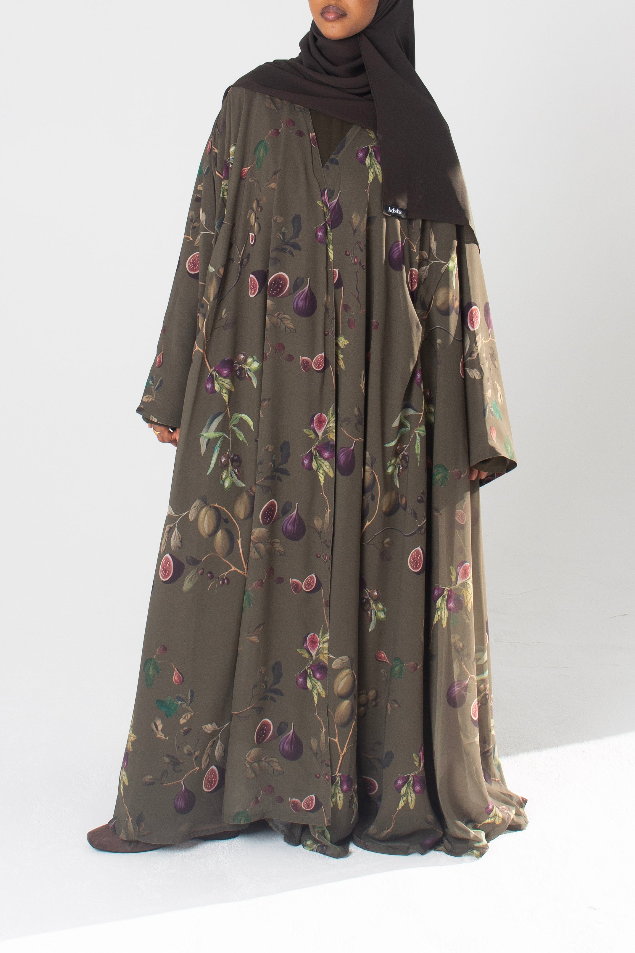 Fig & Olive Printed Open Abaya
