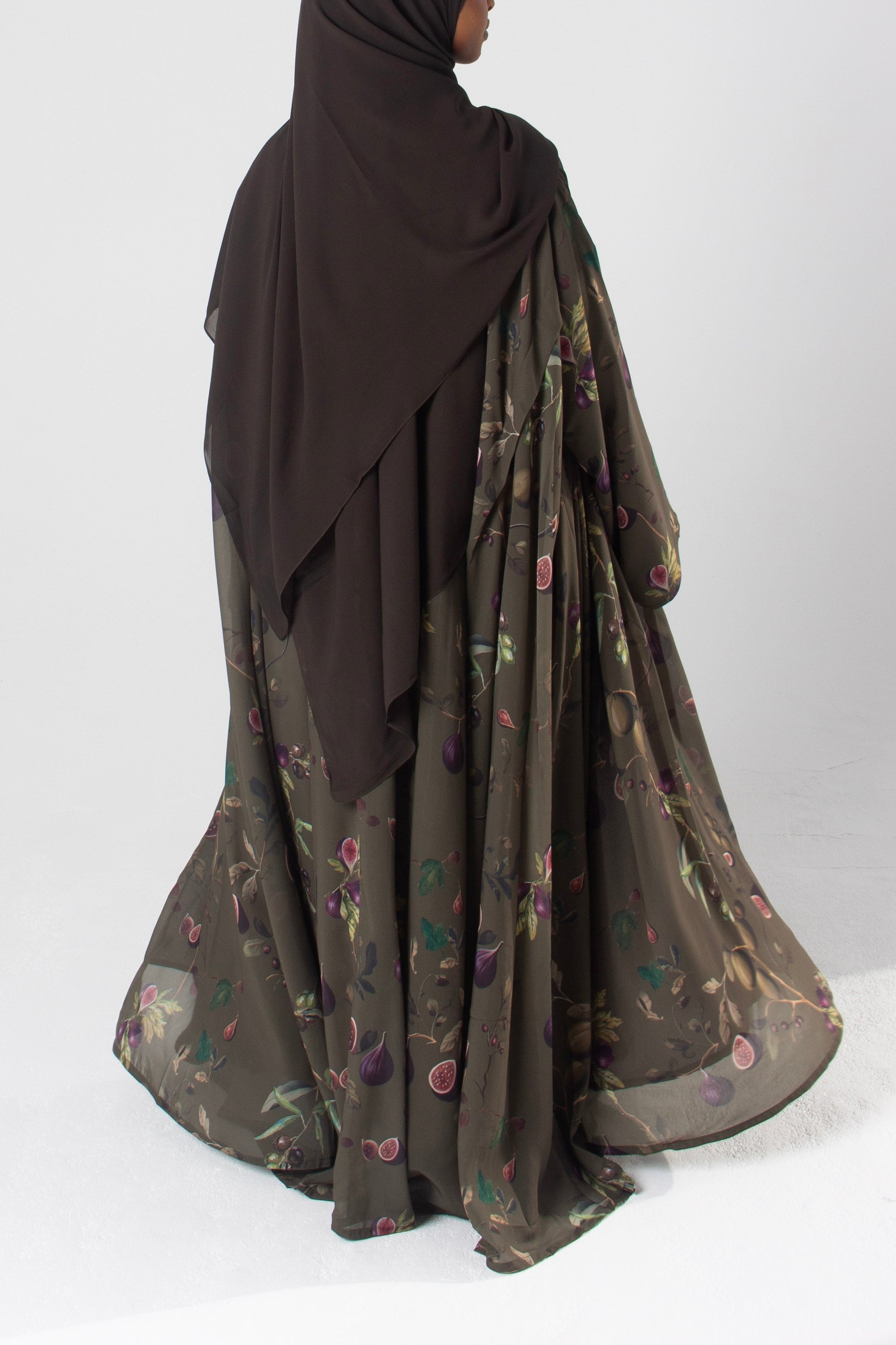 Fig & Olive Printed Open Abaya