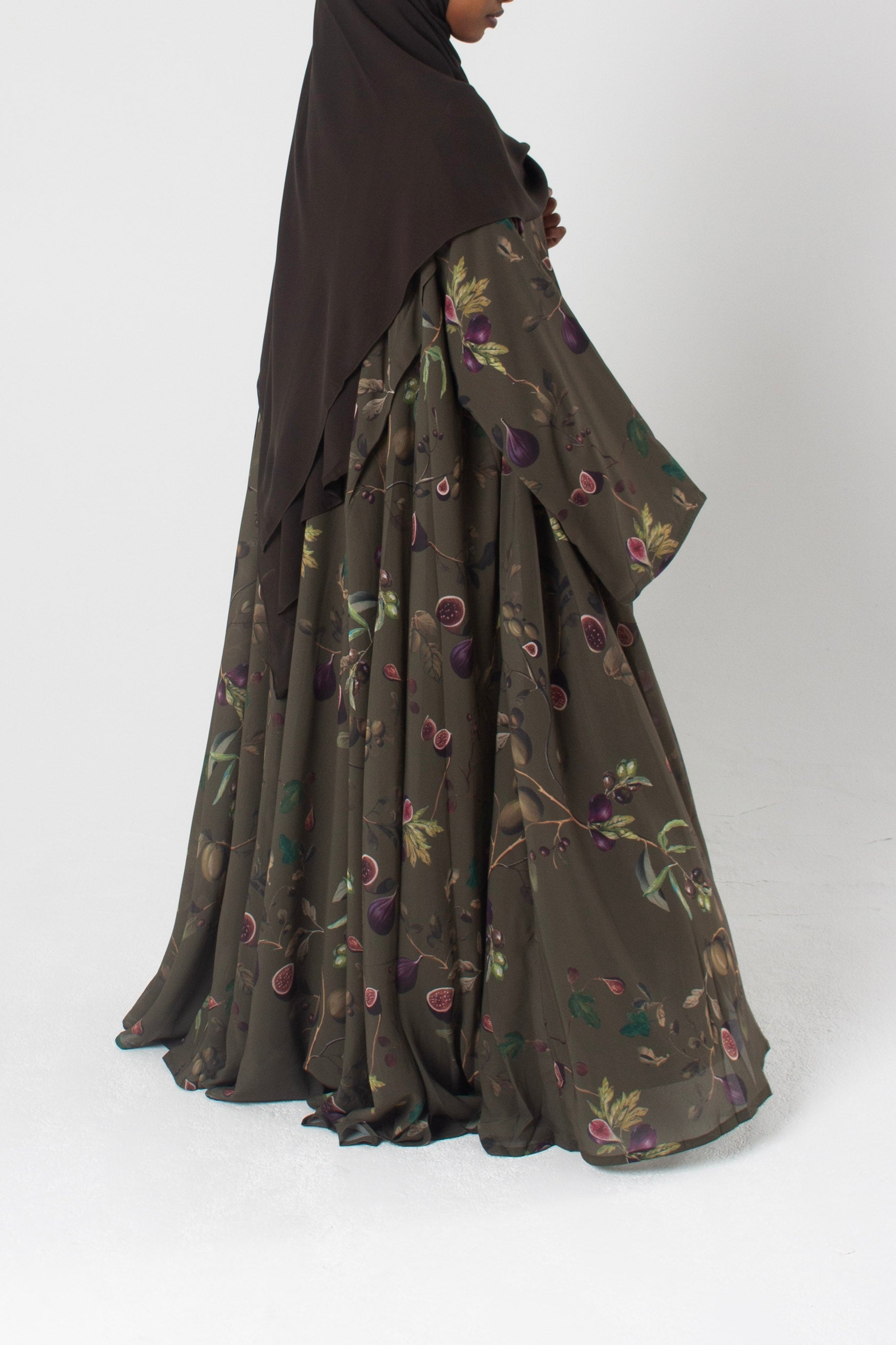 Fig & Olive Printed Open Abaya