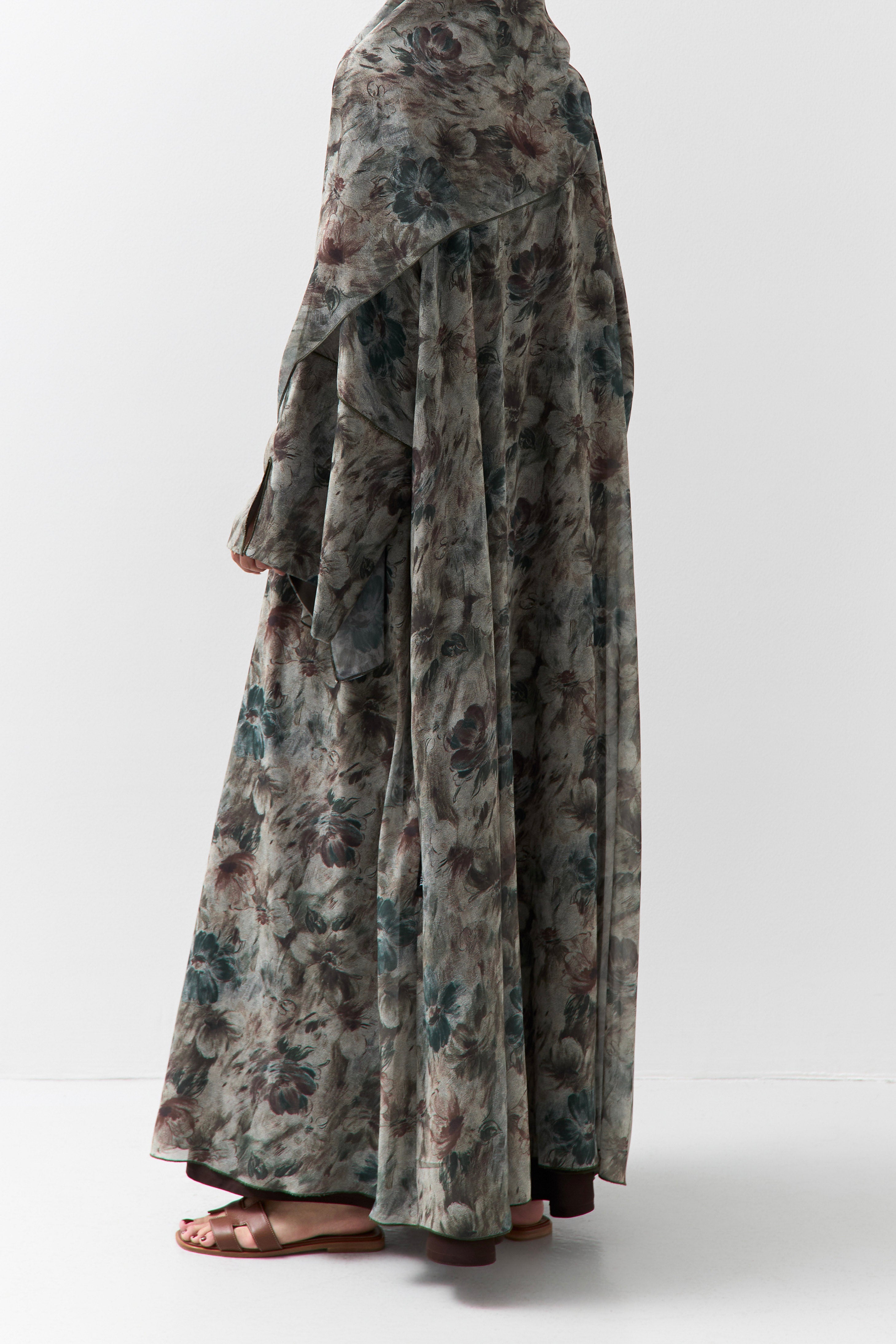 Olive Blossom Printed Reversible Abaya