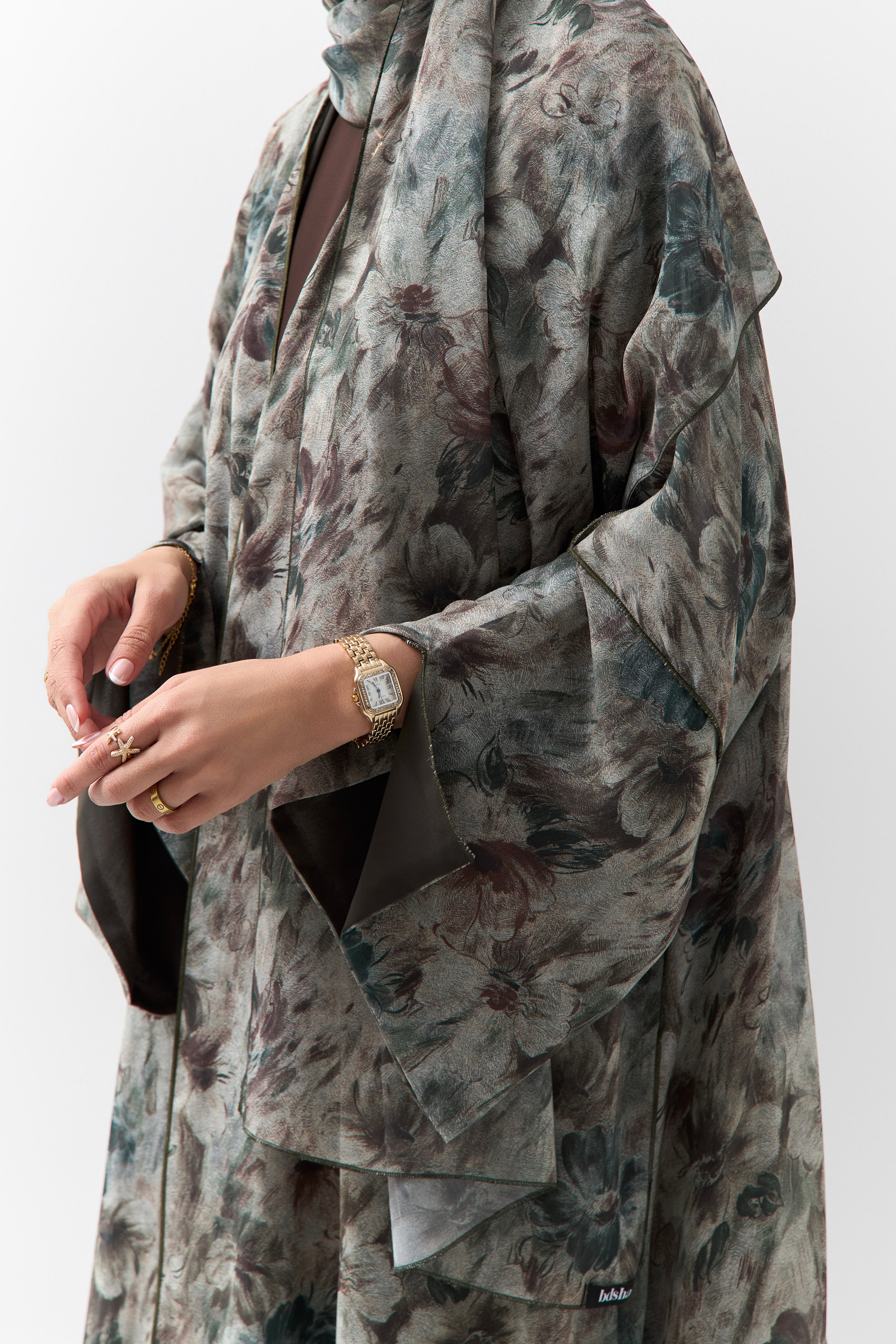 Olive Blossom Printed Reversible Abaya