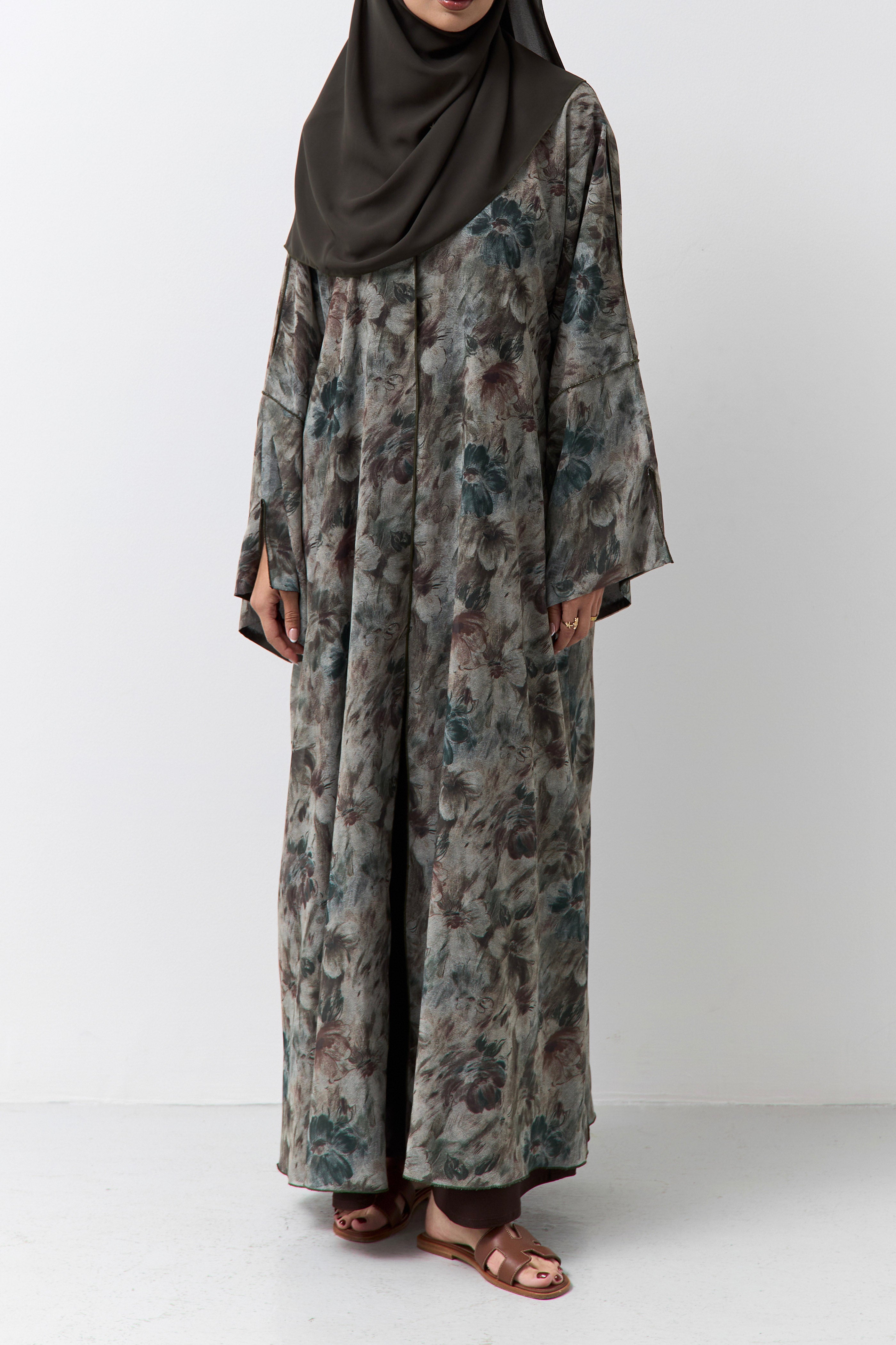 Olive Blossom Printed Reversible Abaya