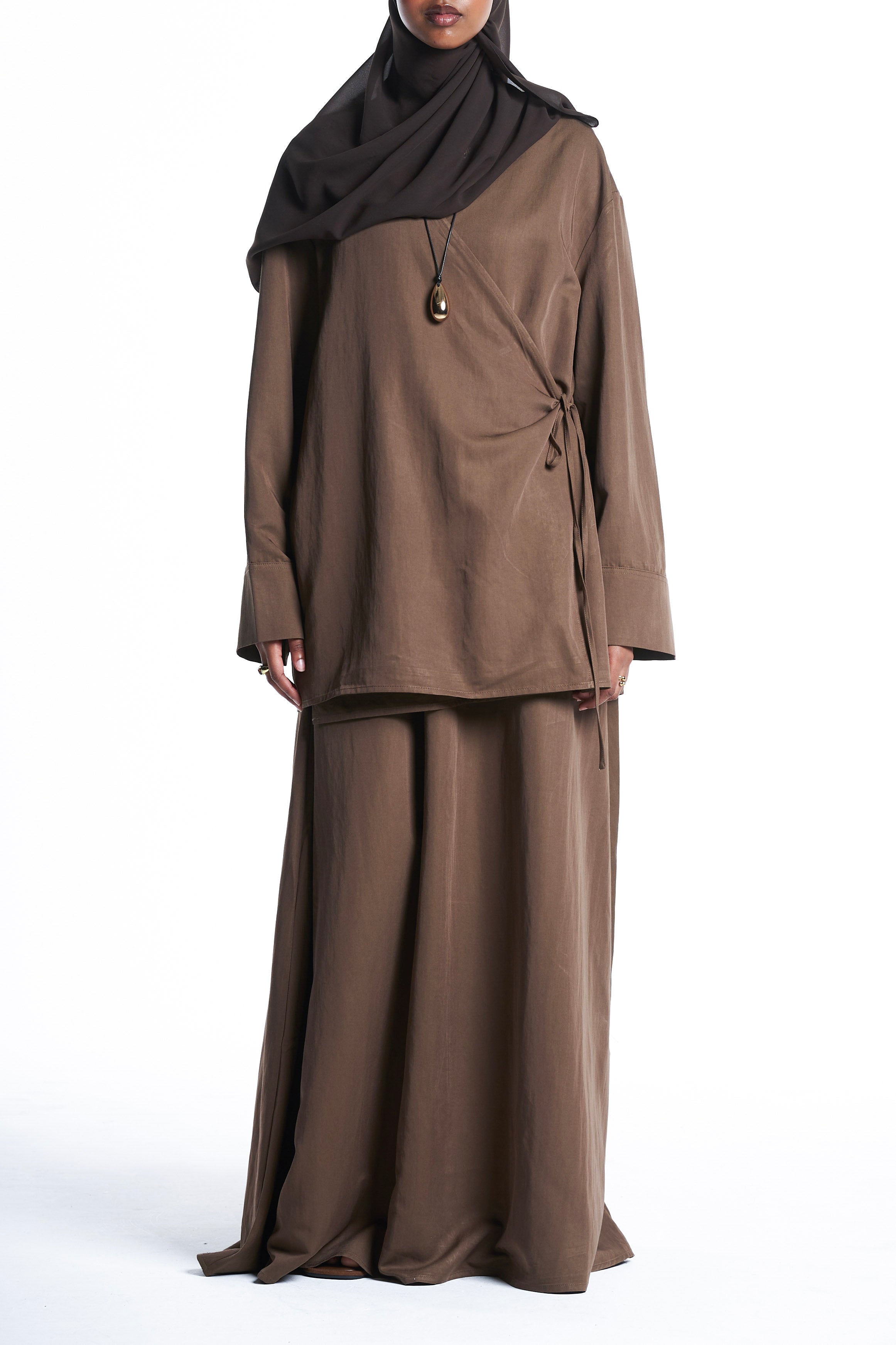 Olive Kimono Set With Tie Detail