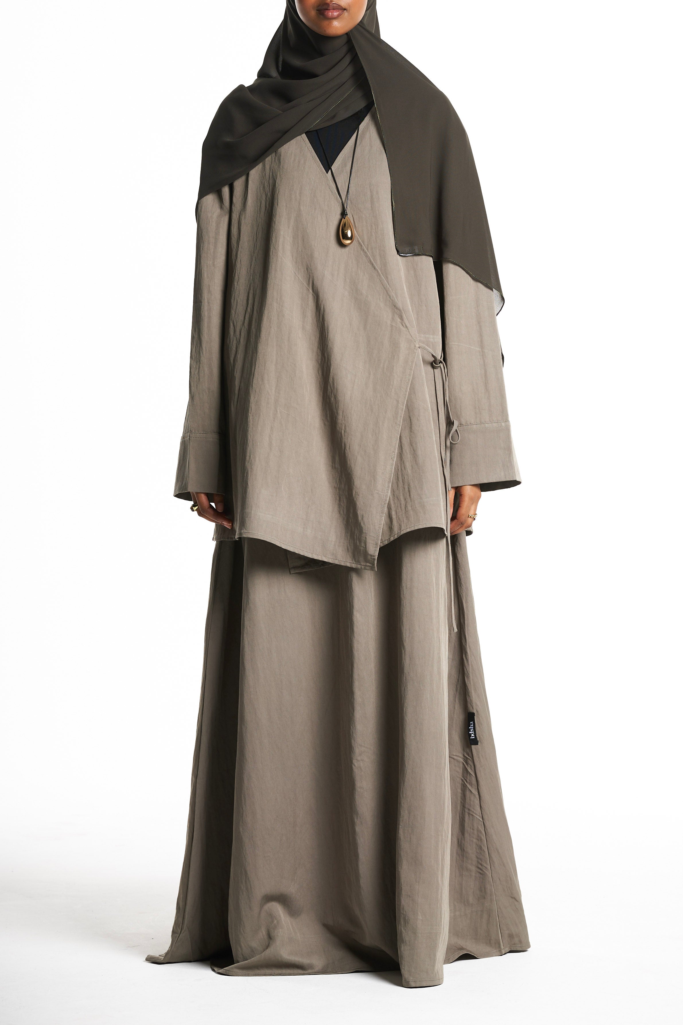 Sage Green Kimono Set With Tie Detail