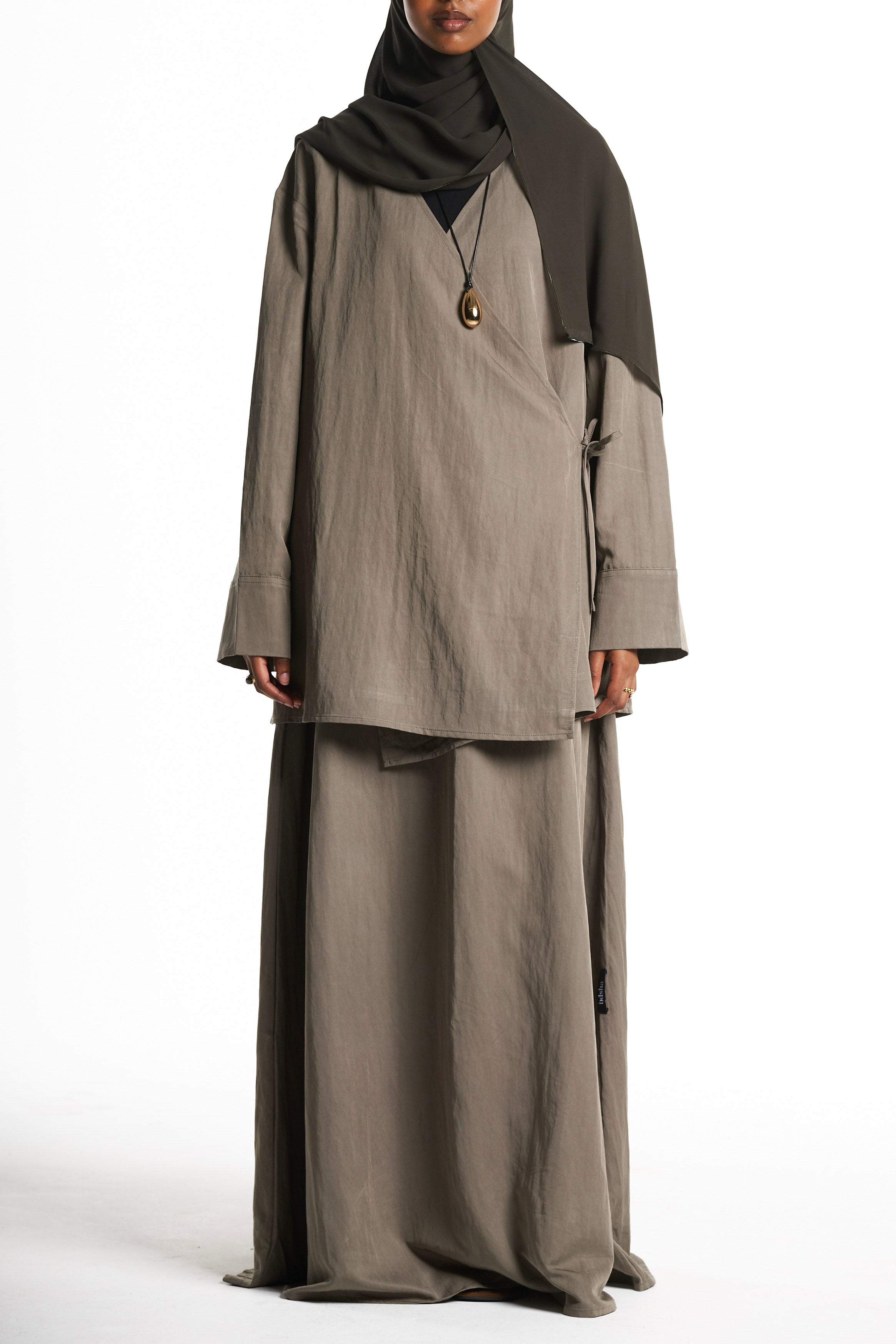 Sage Green Kimono Set With Tie Detail