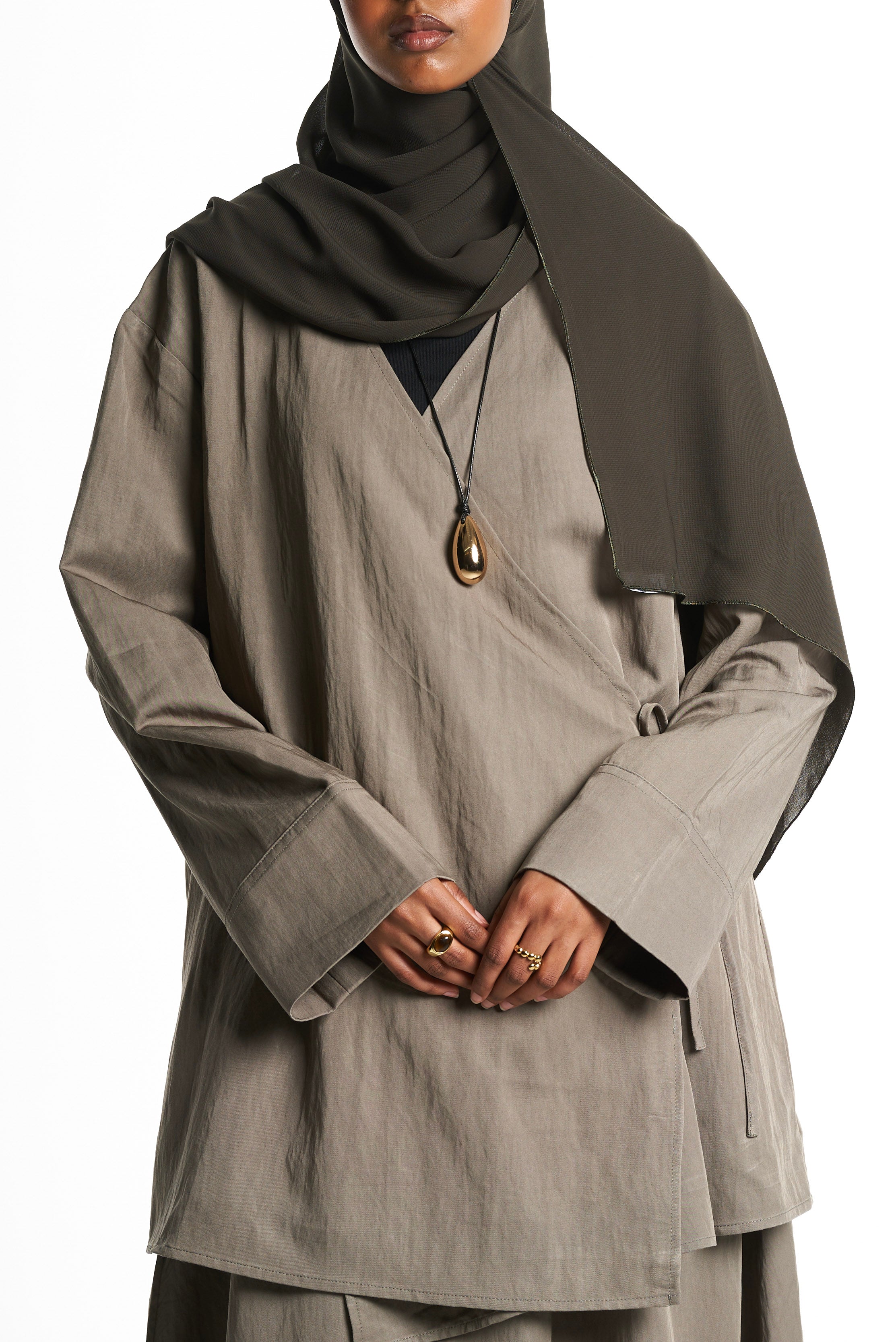 Sage Green Kimono Set With Tie Detail