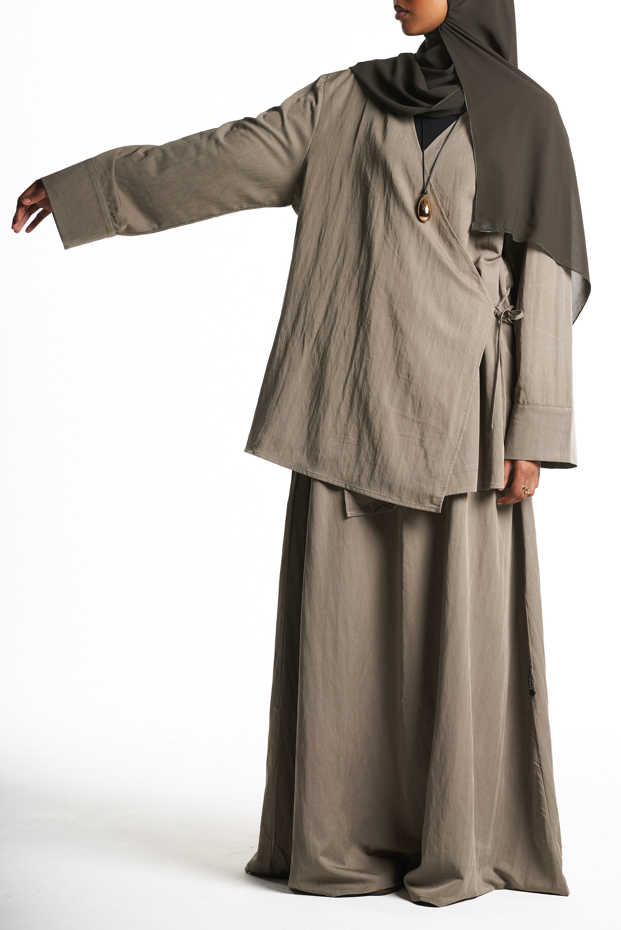 Sage Green Kimono Set With Tie Detail