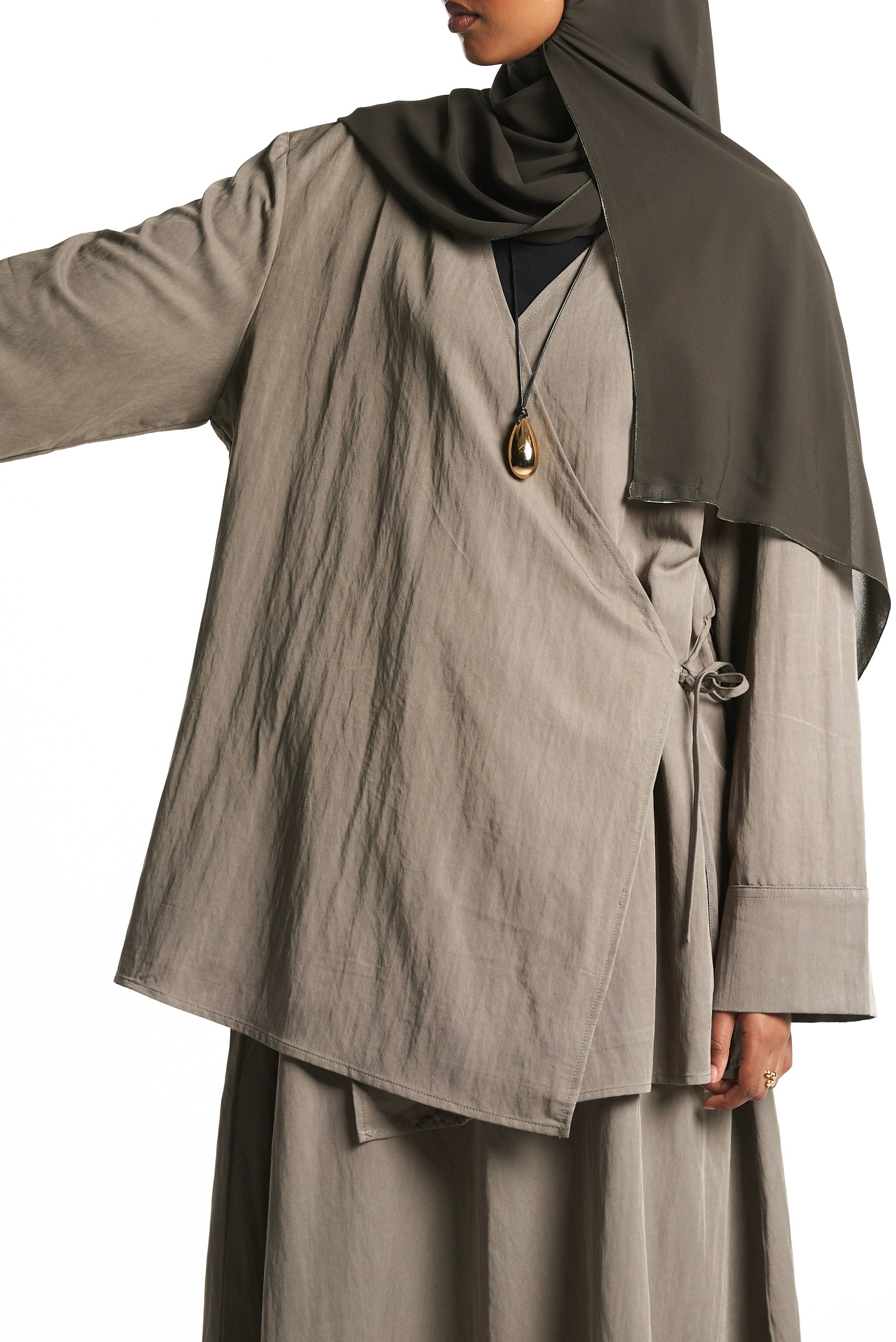 Sage Green Kimono Set With Tie Detail