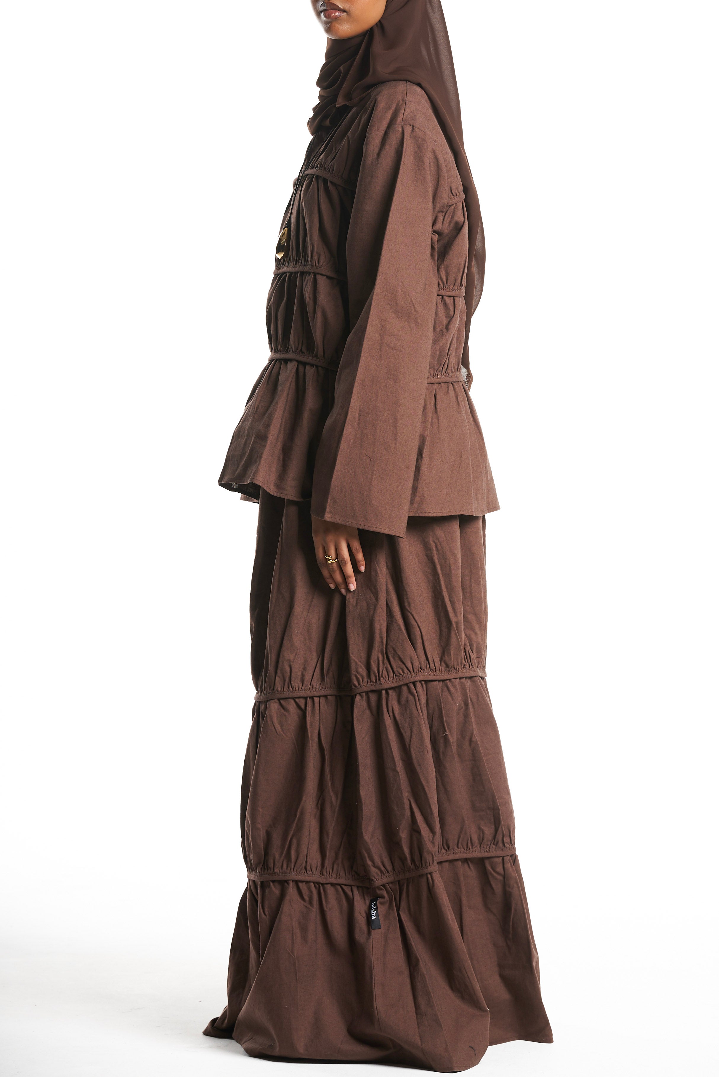 Brown Tiered Peplum Maxi Skirt