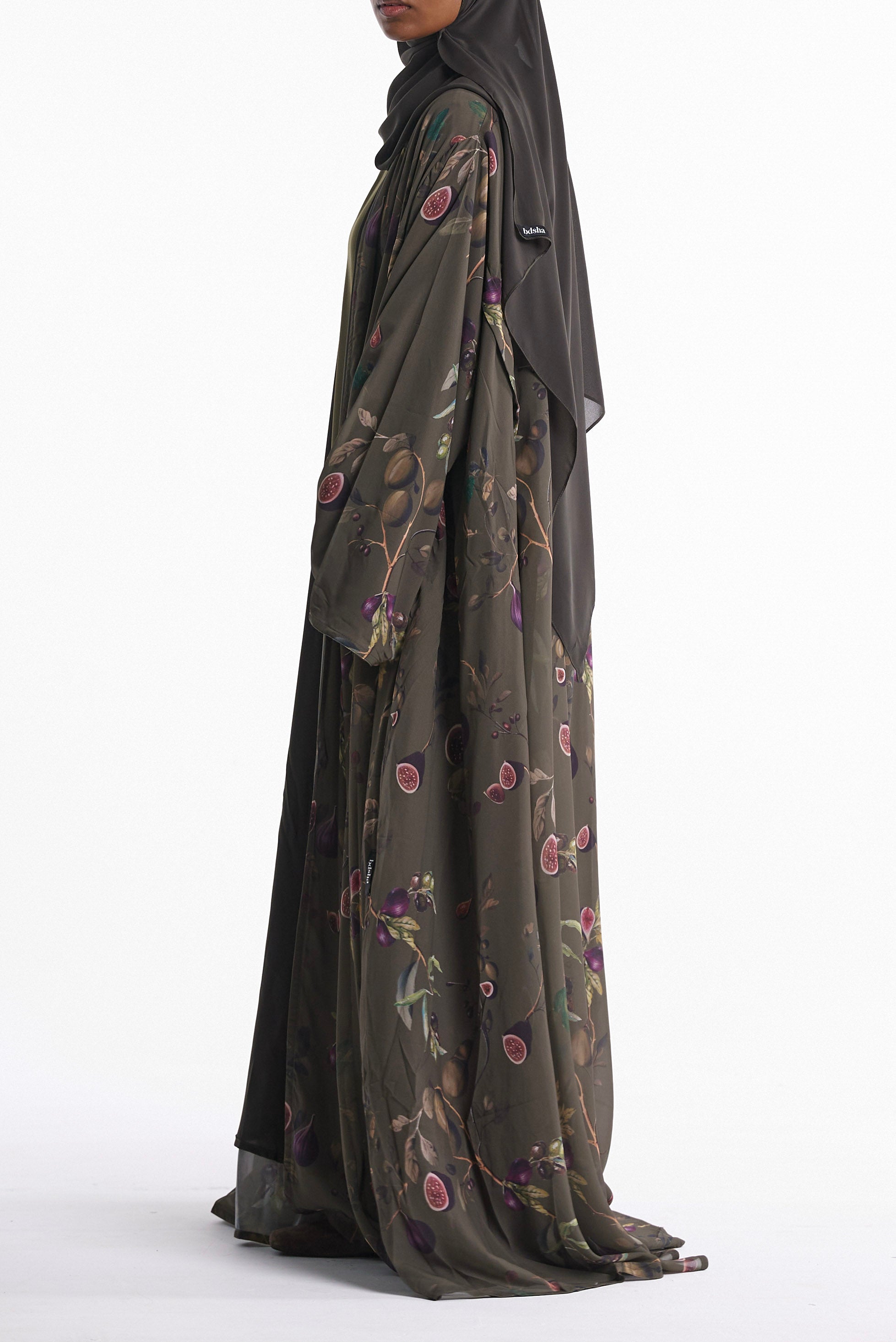 Fig & Olive Printed Open Abaya