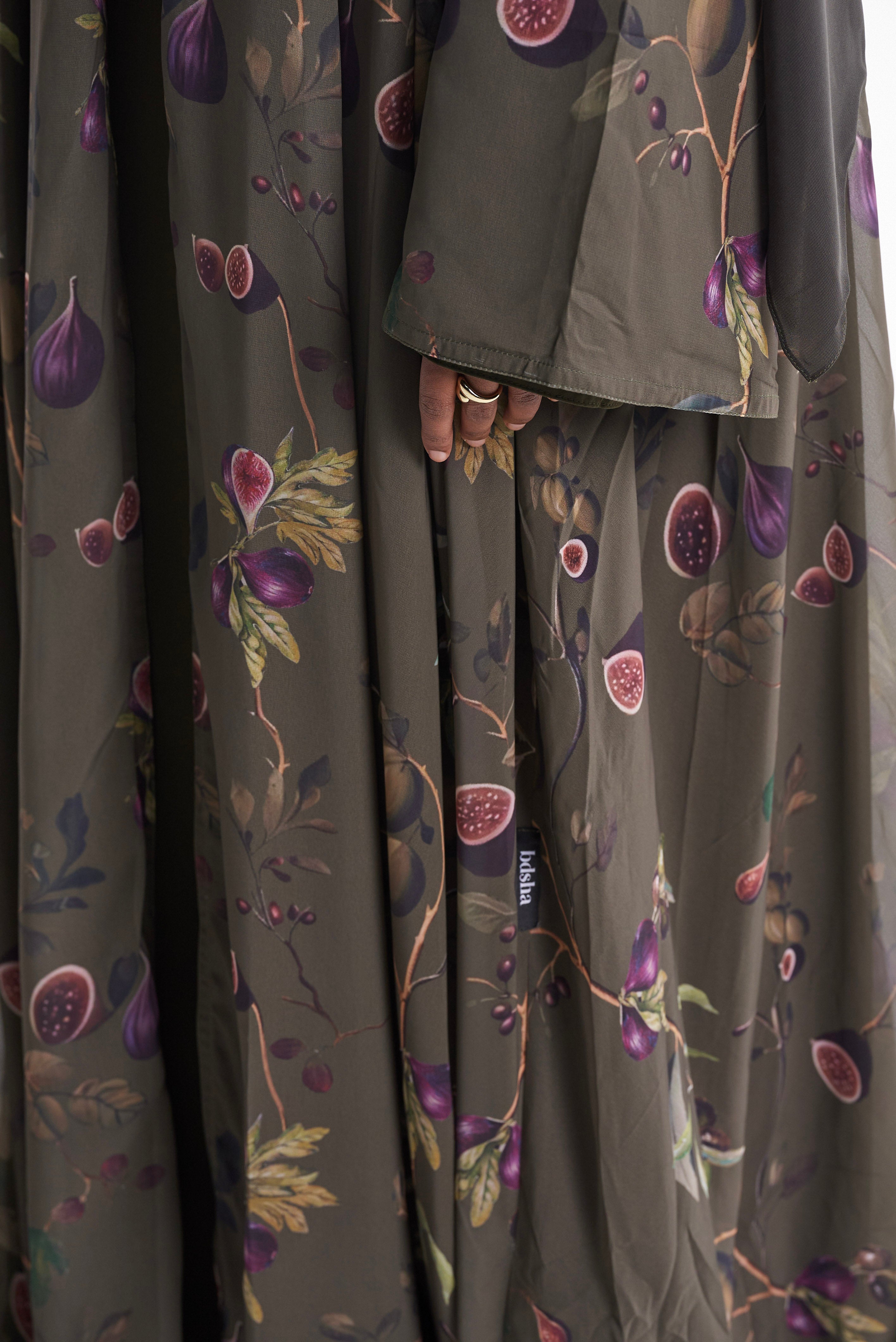 Fig & Olive Printed Open Abaya