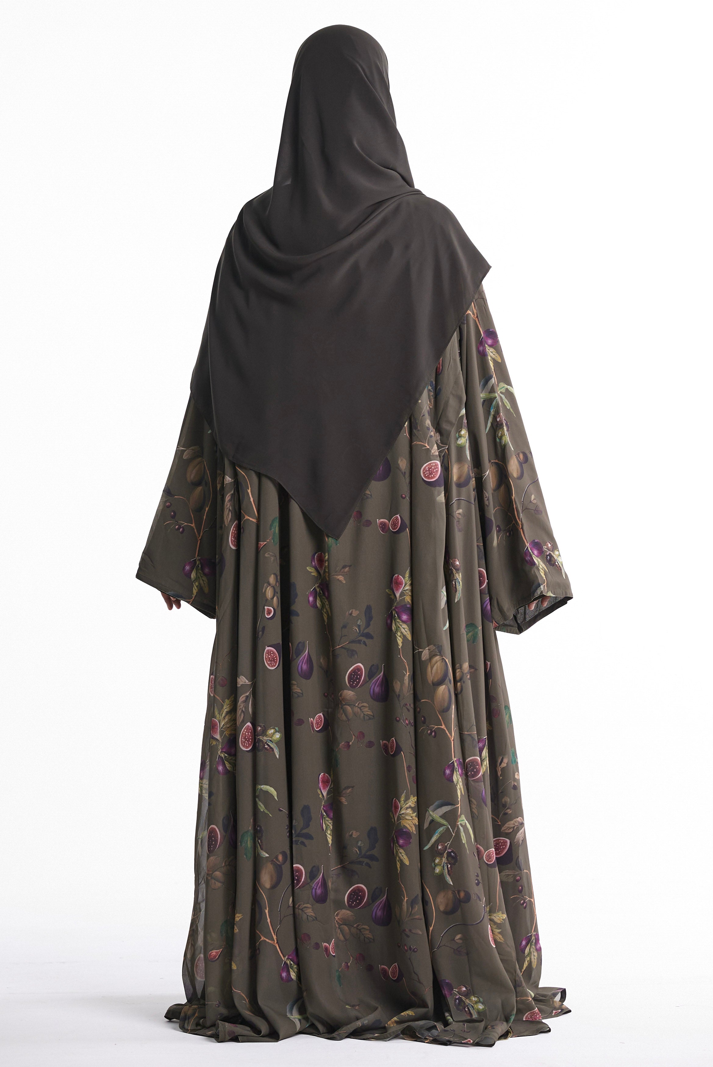 Fig & Olive Printed Open Abaya