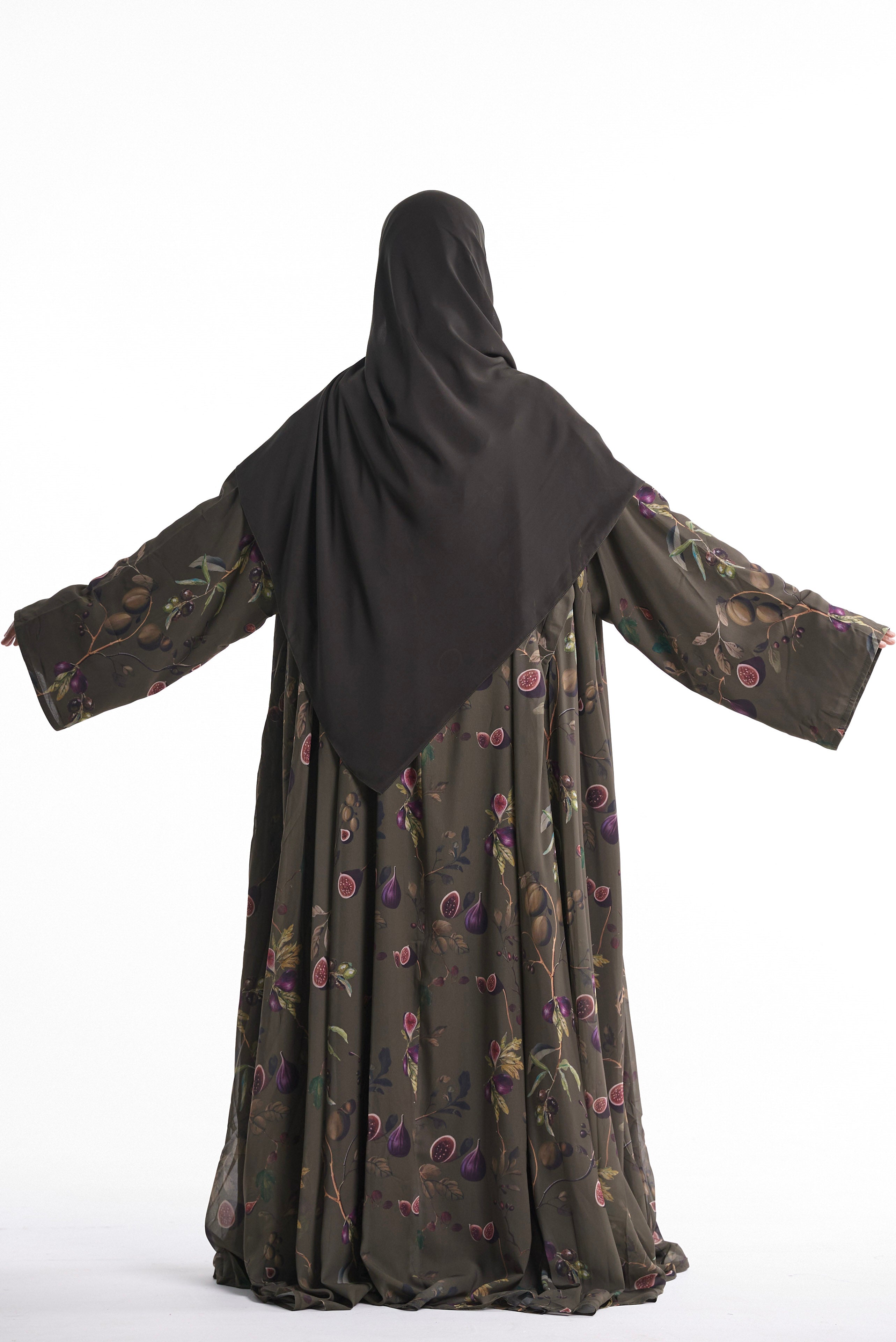 Fig & Olive Printed Open Abaya
