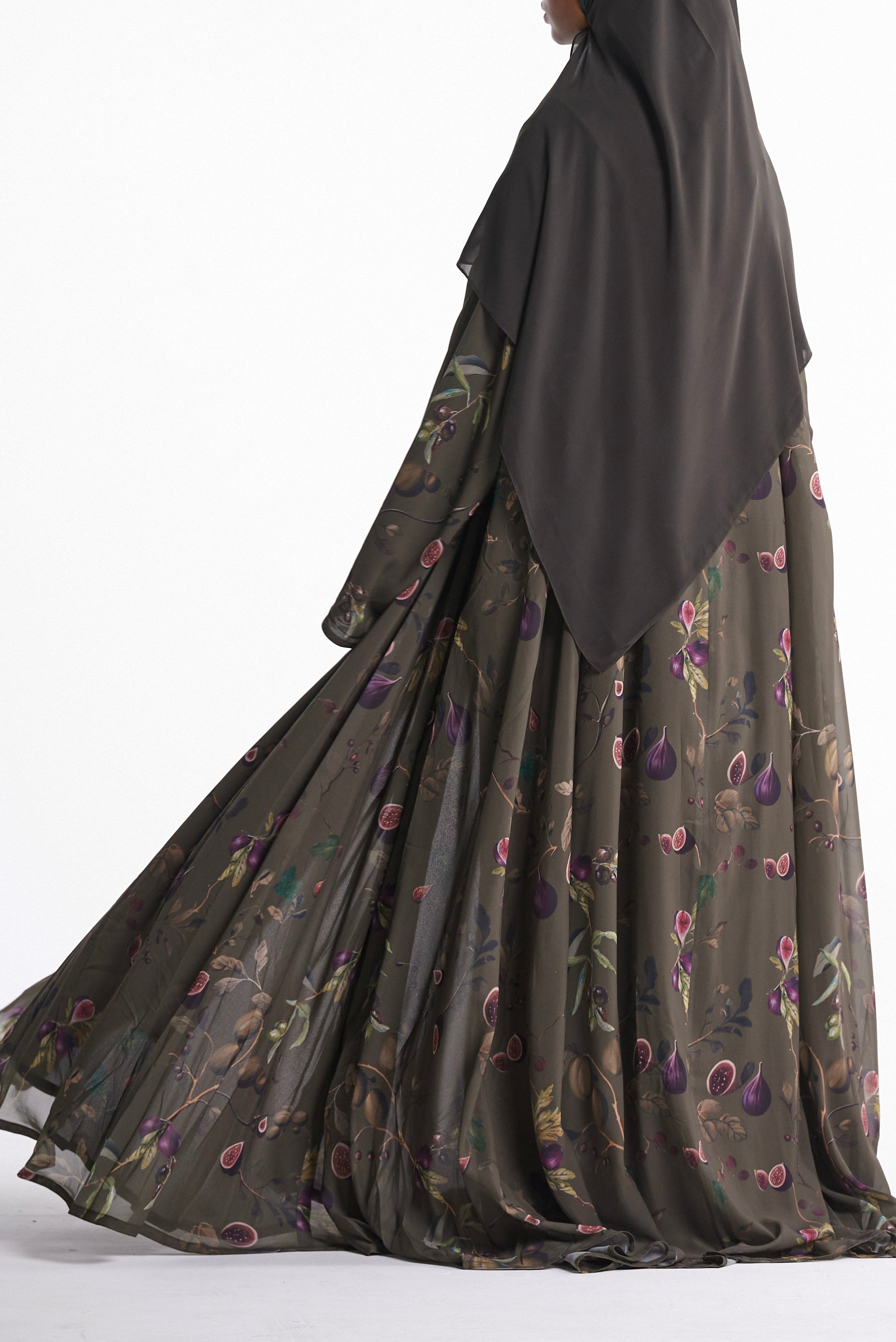 Fig & Olive Printed Open Abaya