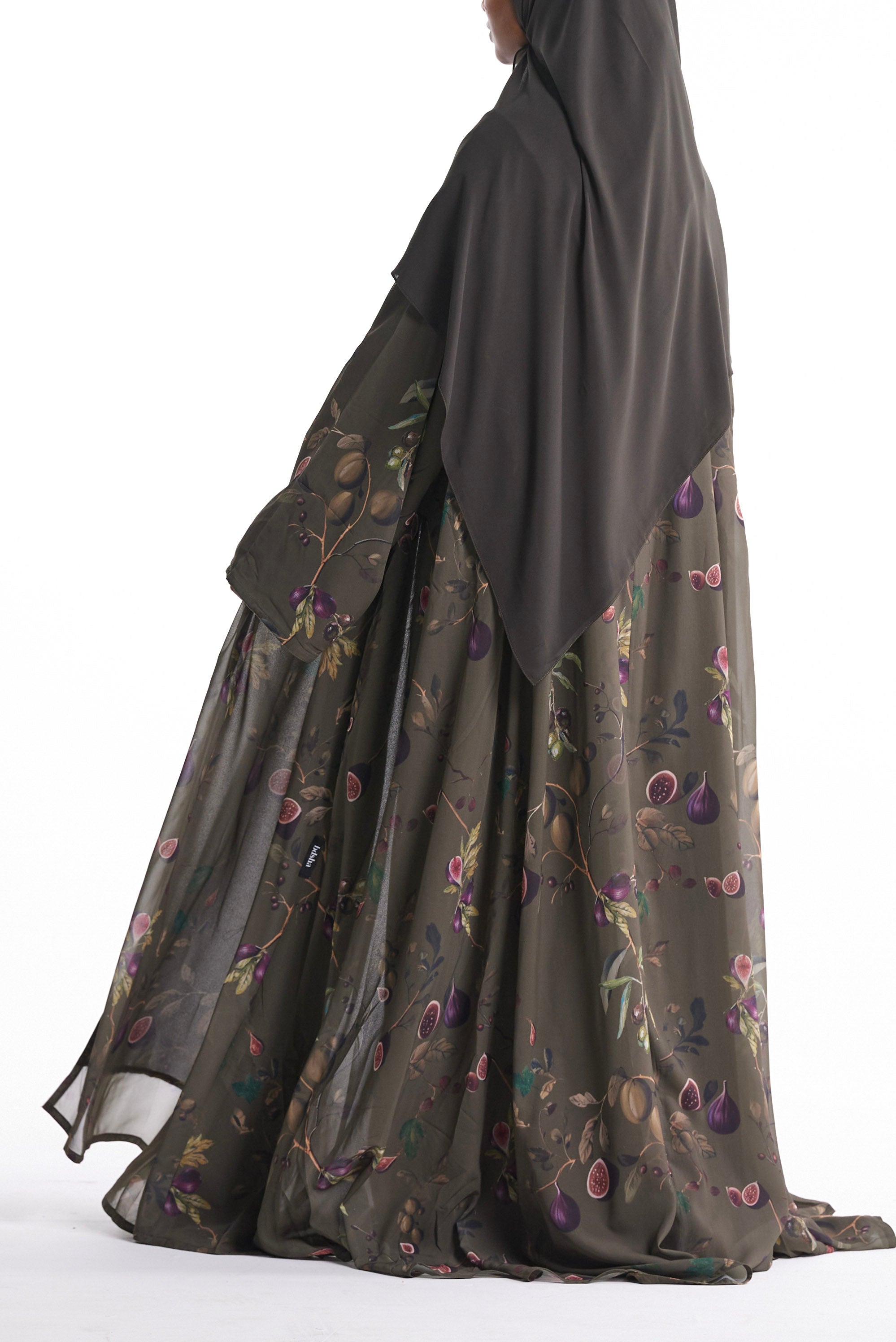 Fig & Olive Printed Open Abaya