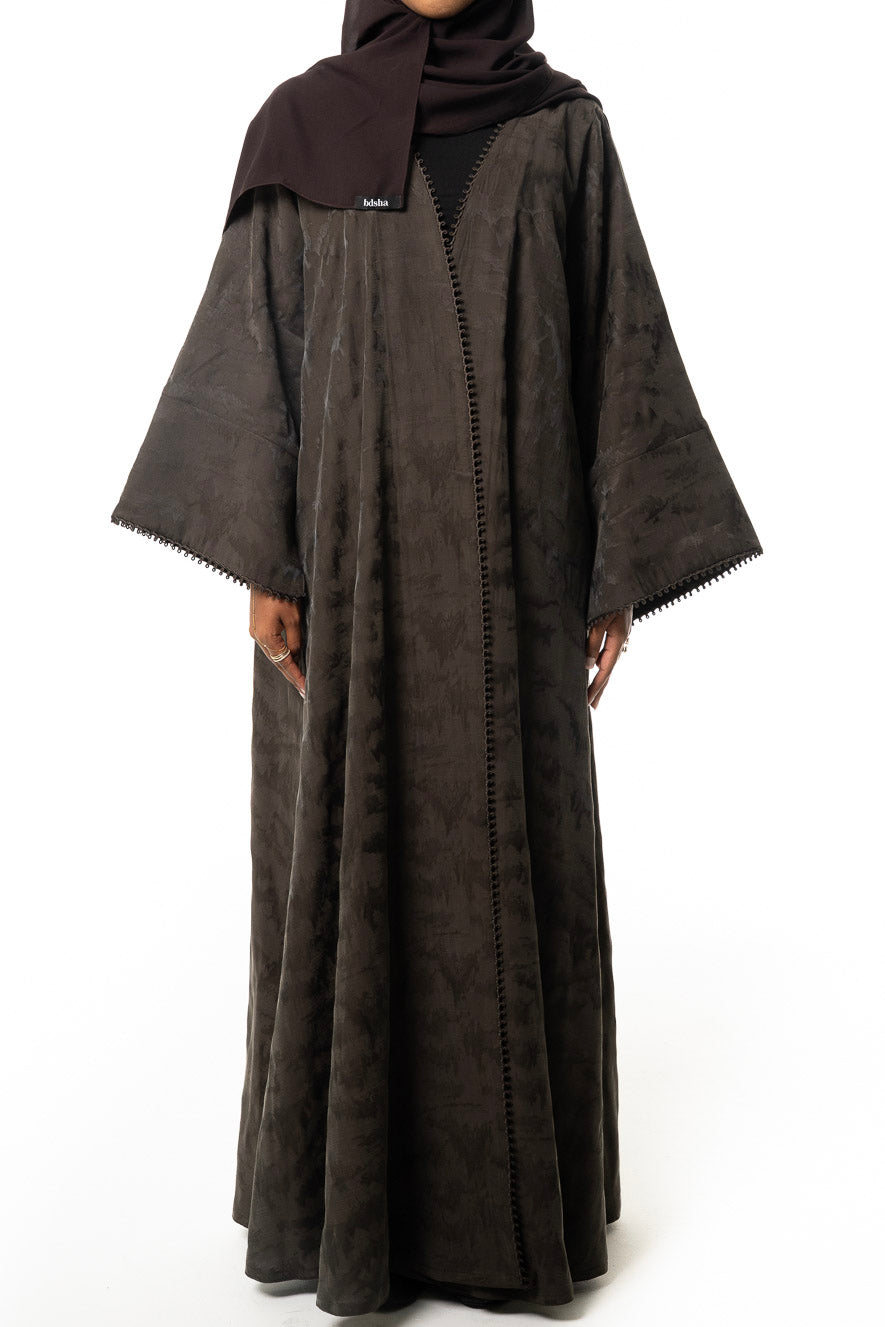 Olive Textured Trim Abaya