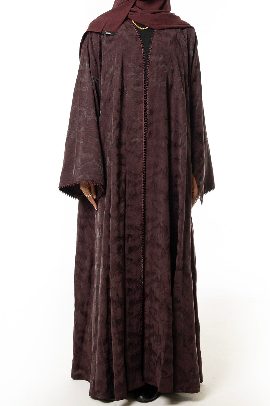 Burgundy Textured Trim Abaya