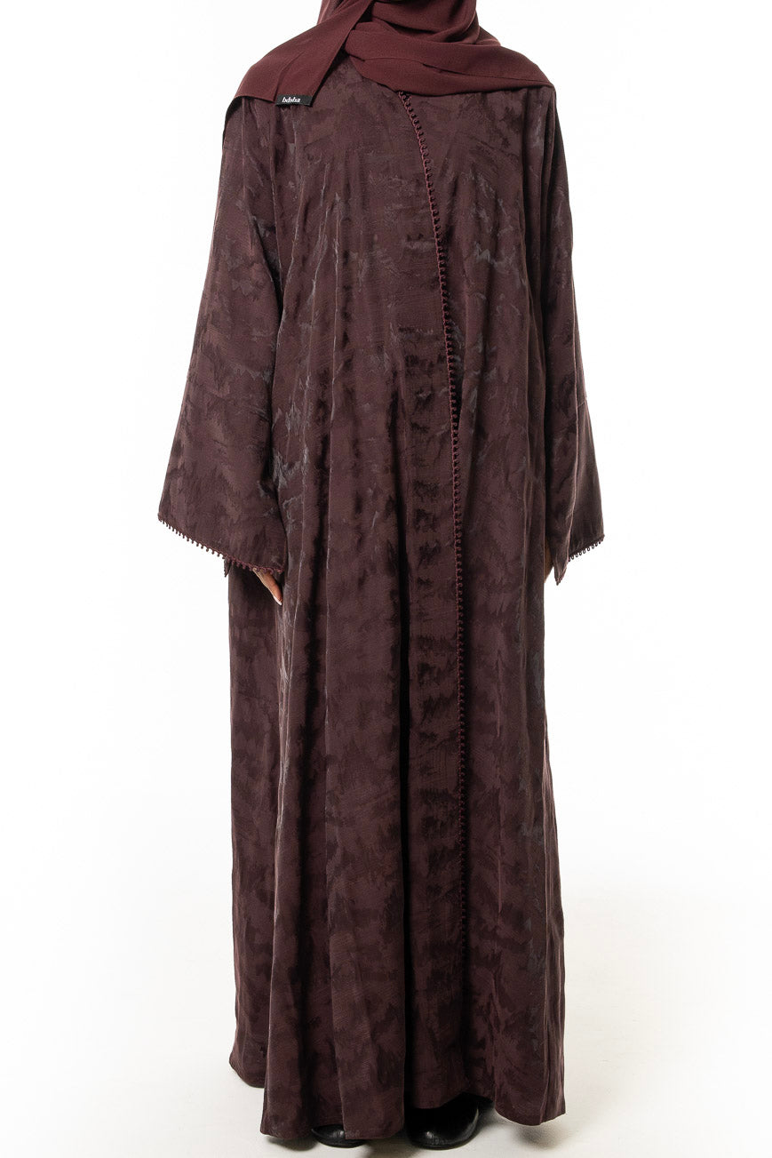 Burgundy Textured Trim Abaya