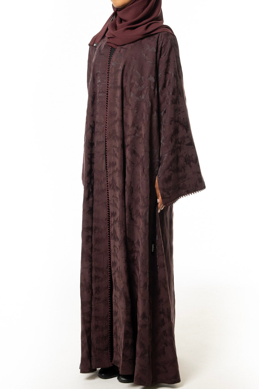Burgundy Textured Trim Abaya