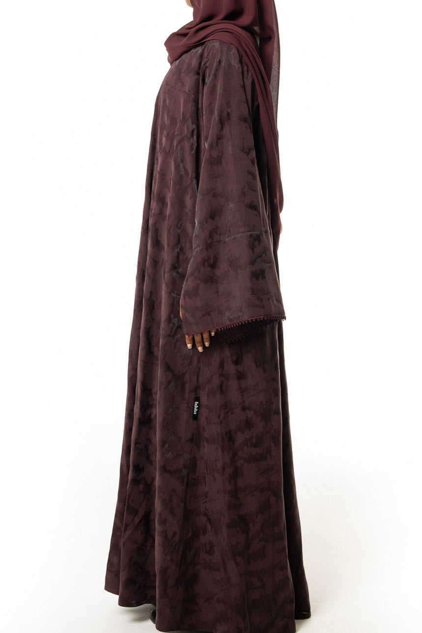 Burgundy Textured Trim Abaya