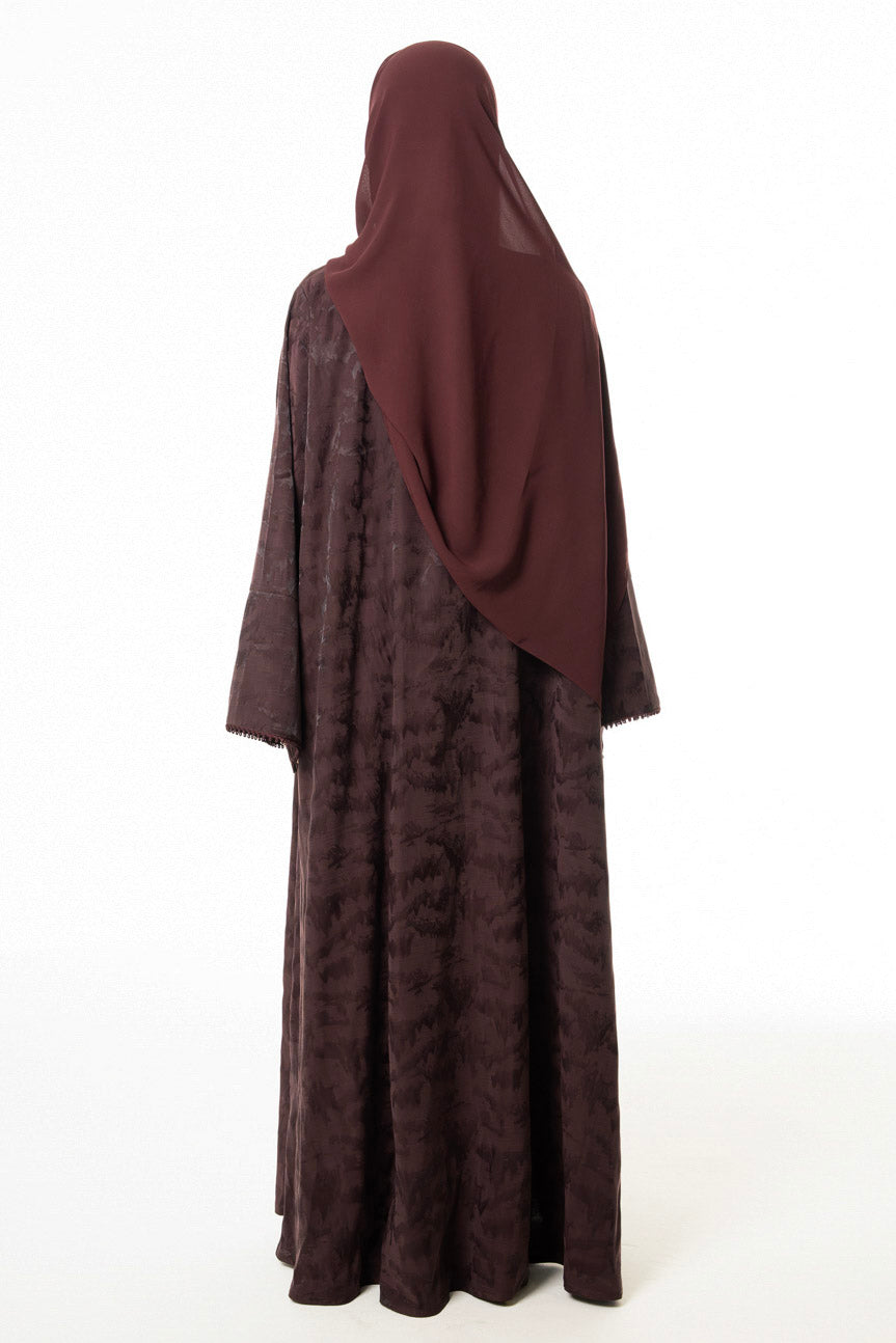 Burgundy Textured Trim Abaya