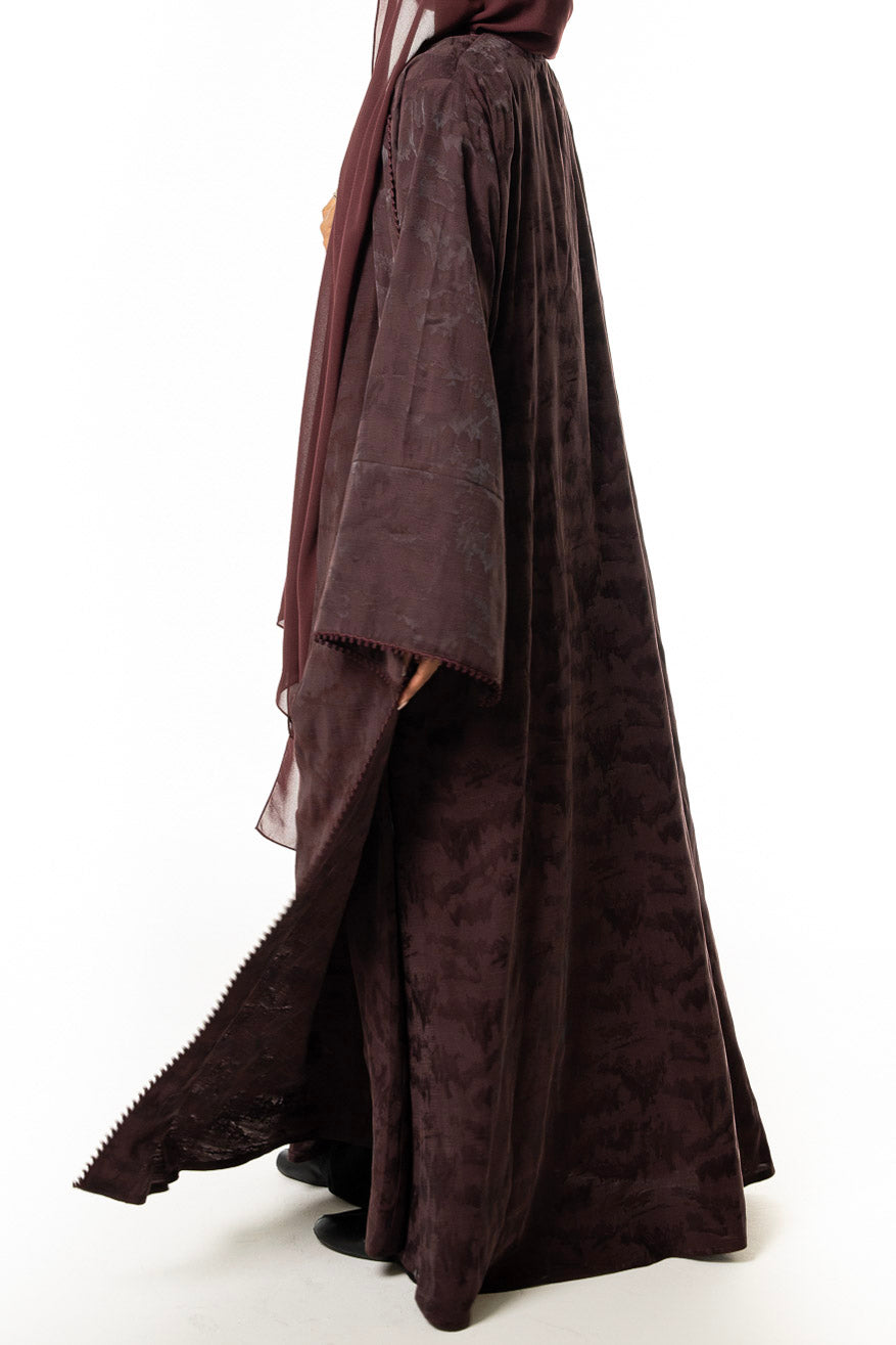 Burgundy Textured Trim Abaya