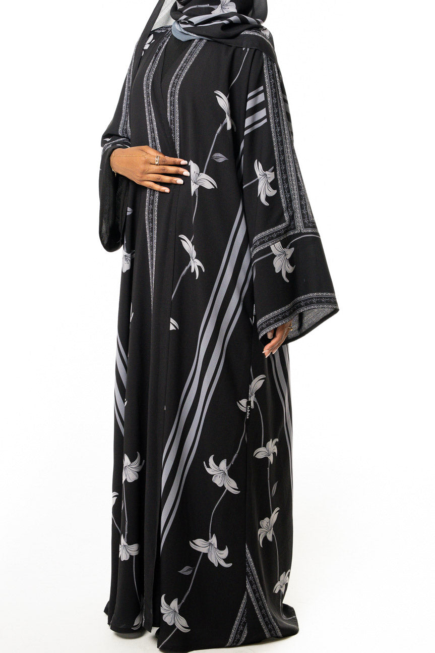 Black Lily Print Abaya