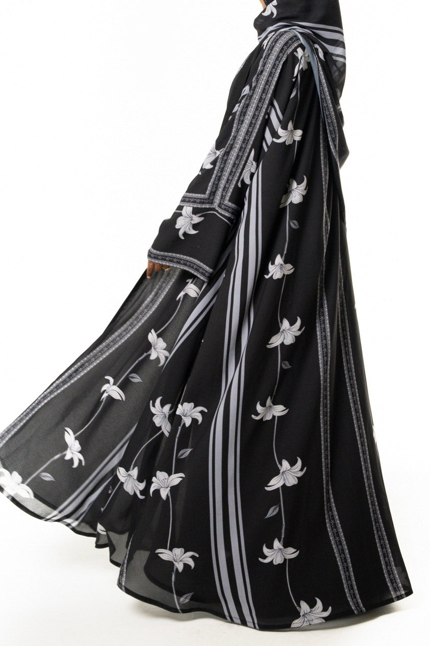 Black Lily Print Abaya