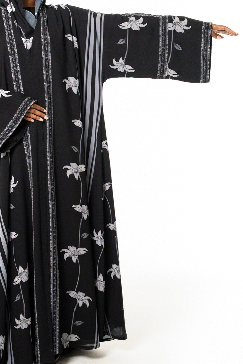 Black Lily Print Abaya