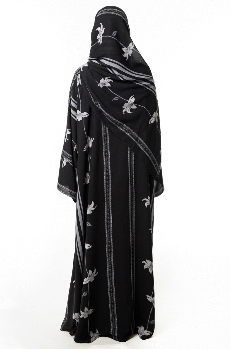 Black Lily Print Abaya