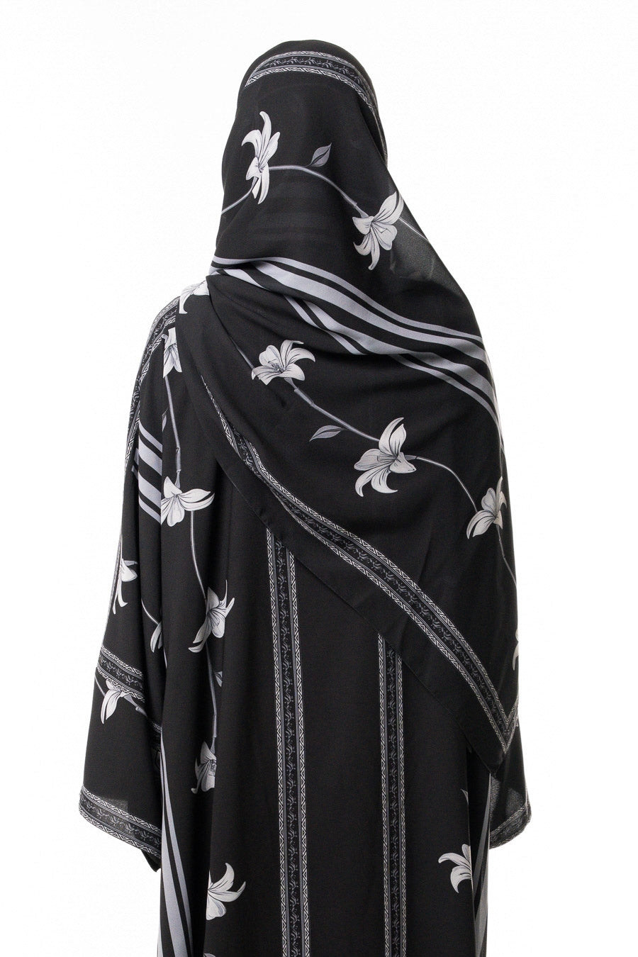 Black Lily Print Abaya