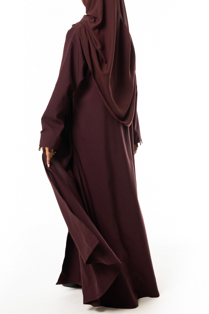 Maroon Loop-Trim Wrap Abaya