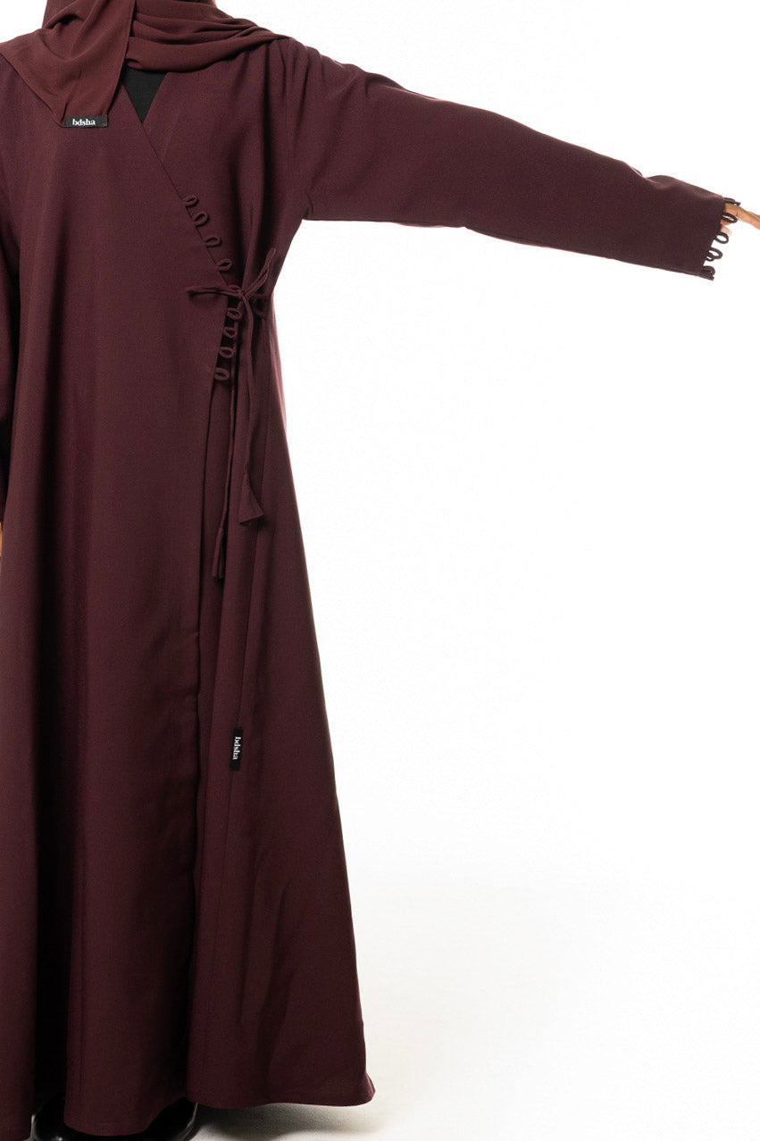 Maroon Loop-Trim Wrap Abaya