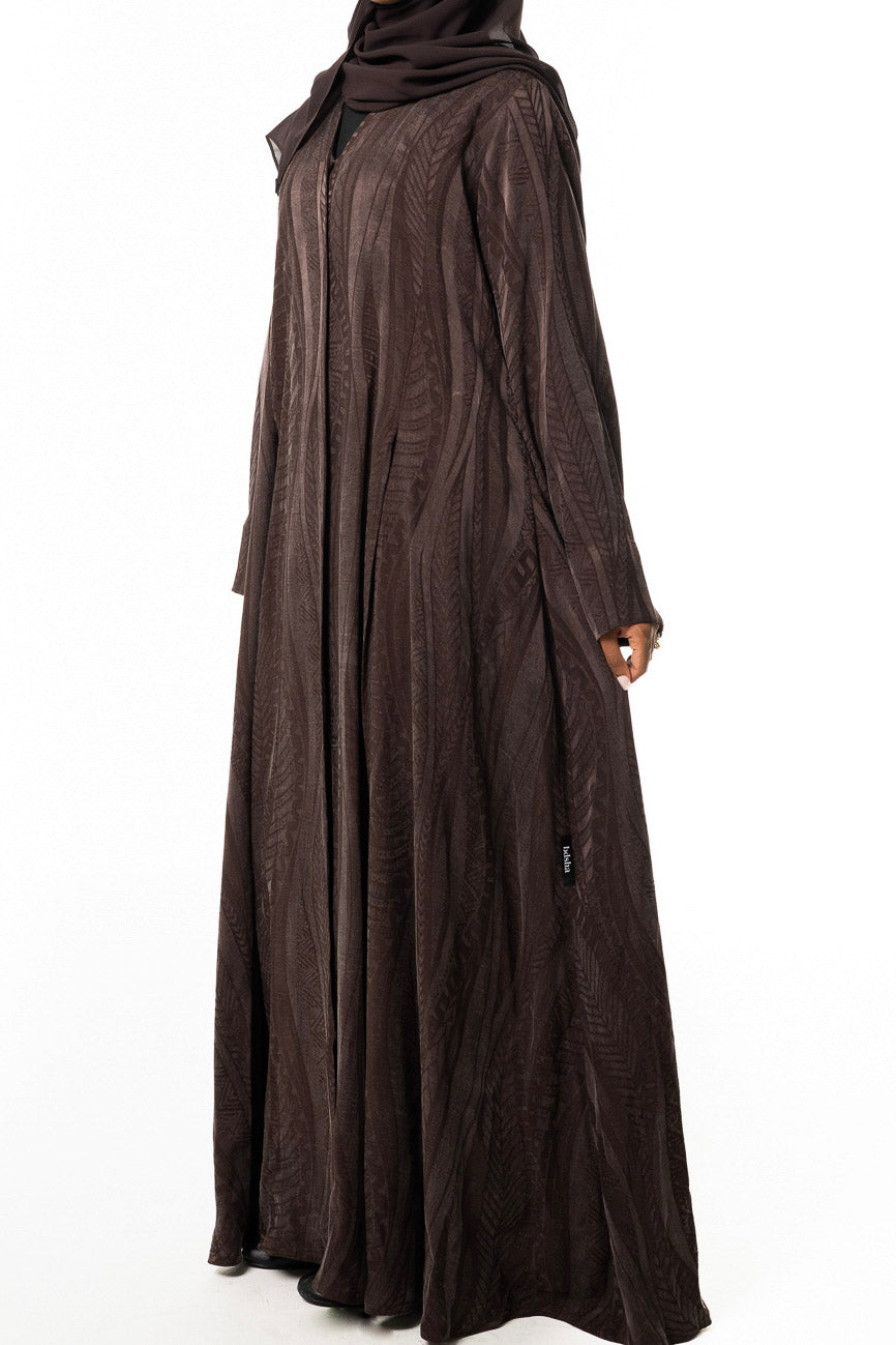 Brown Japanese Jacquard Silk Abaya