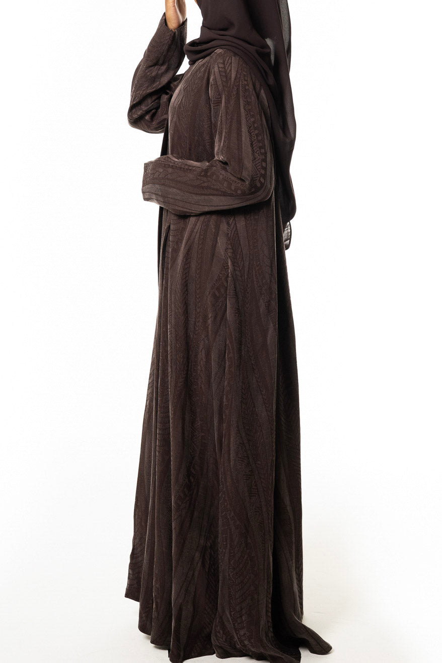 Brown Japanese Jacquard Silk Abaya