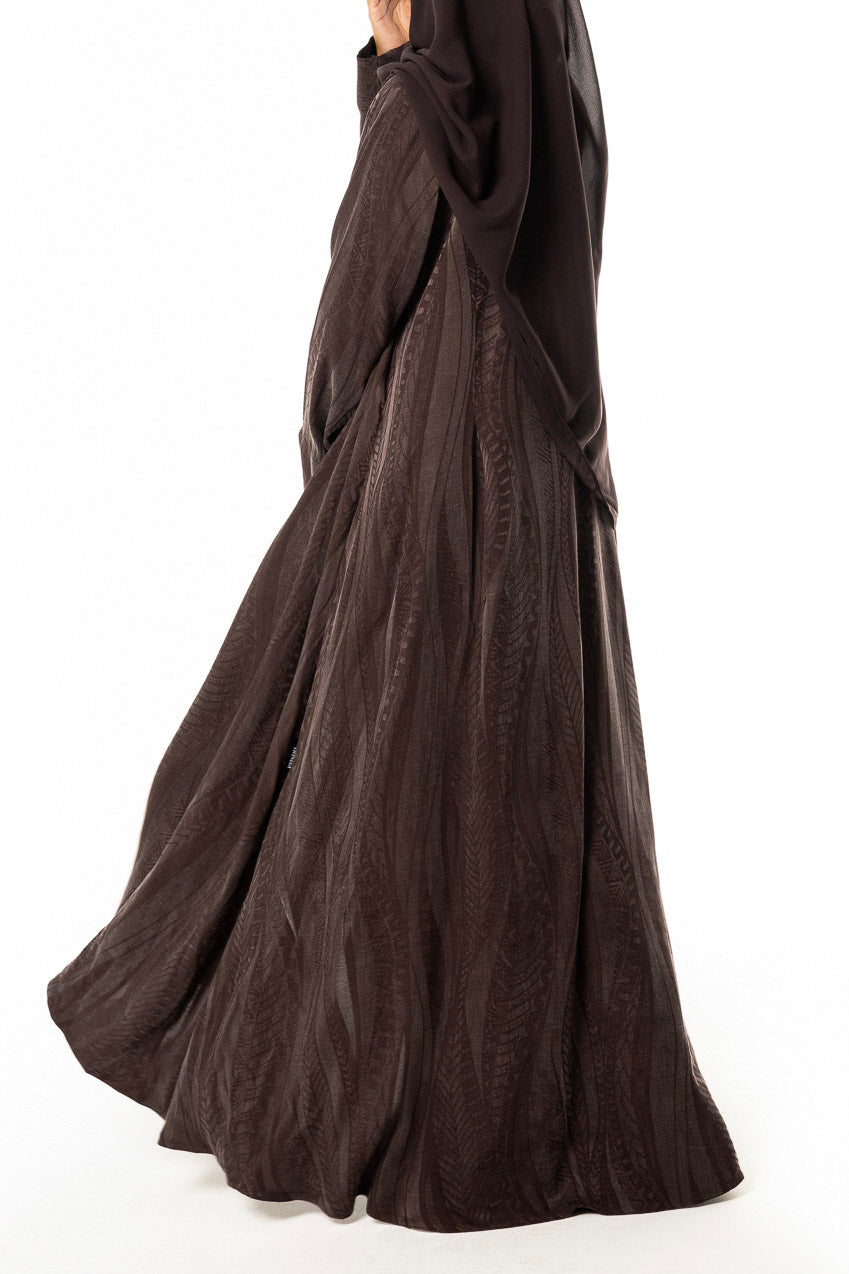 Brown Japanese Jacquard Silk Abaya