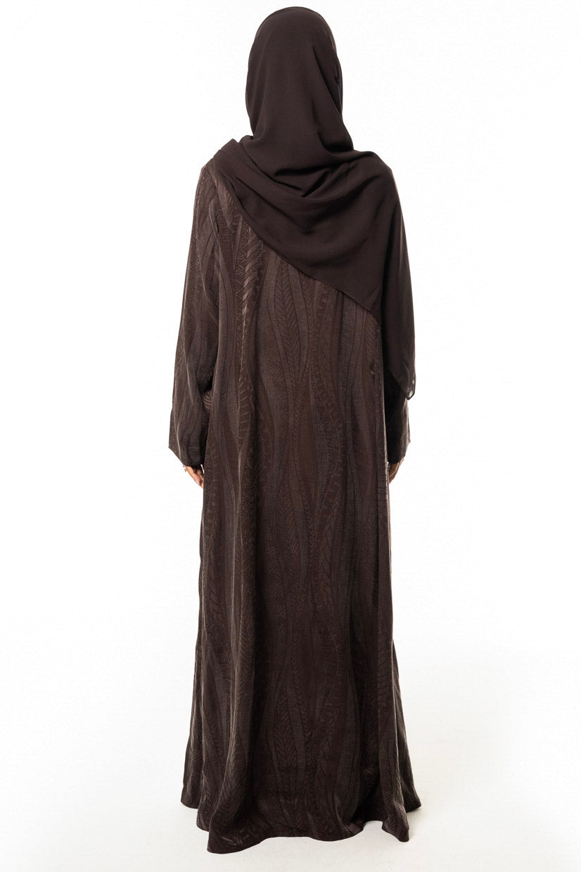 Brown Japanese Jacquard Silk Abaya