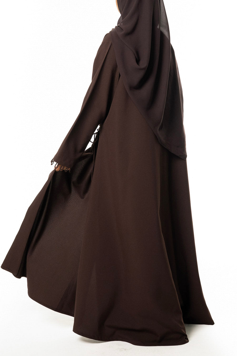 Chocolate Loop-Trim Wrap Abaya