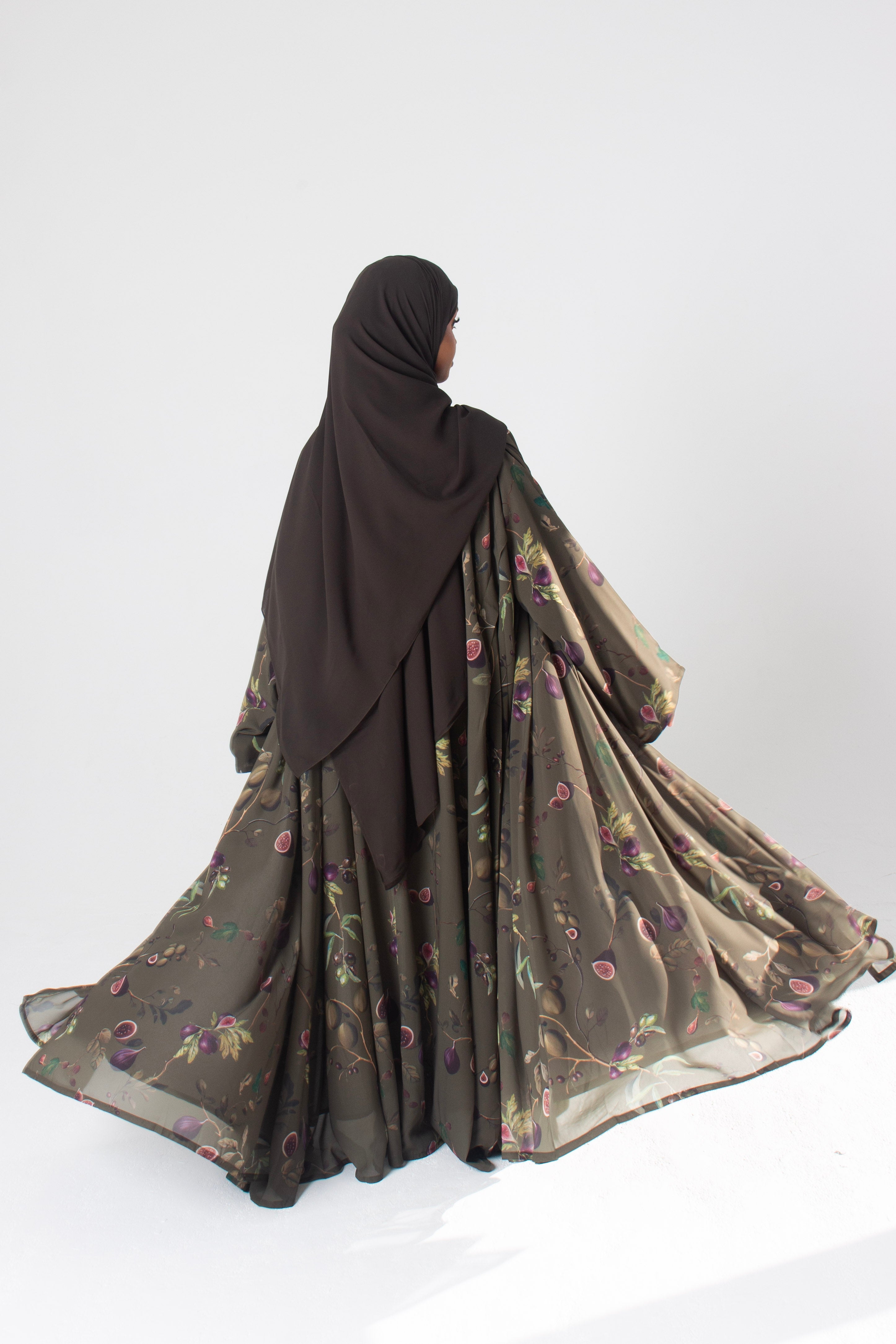Fig & Olive Printed Open Abaya